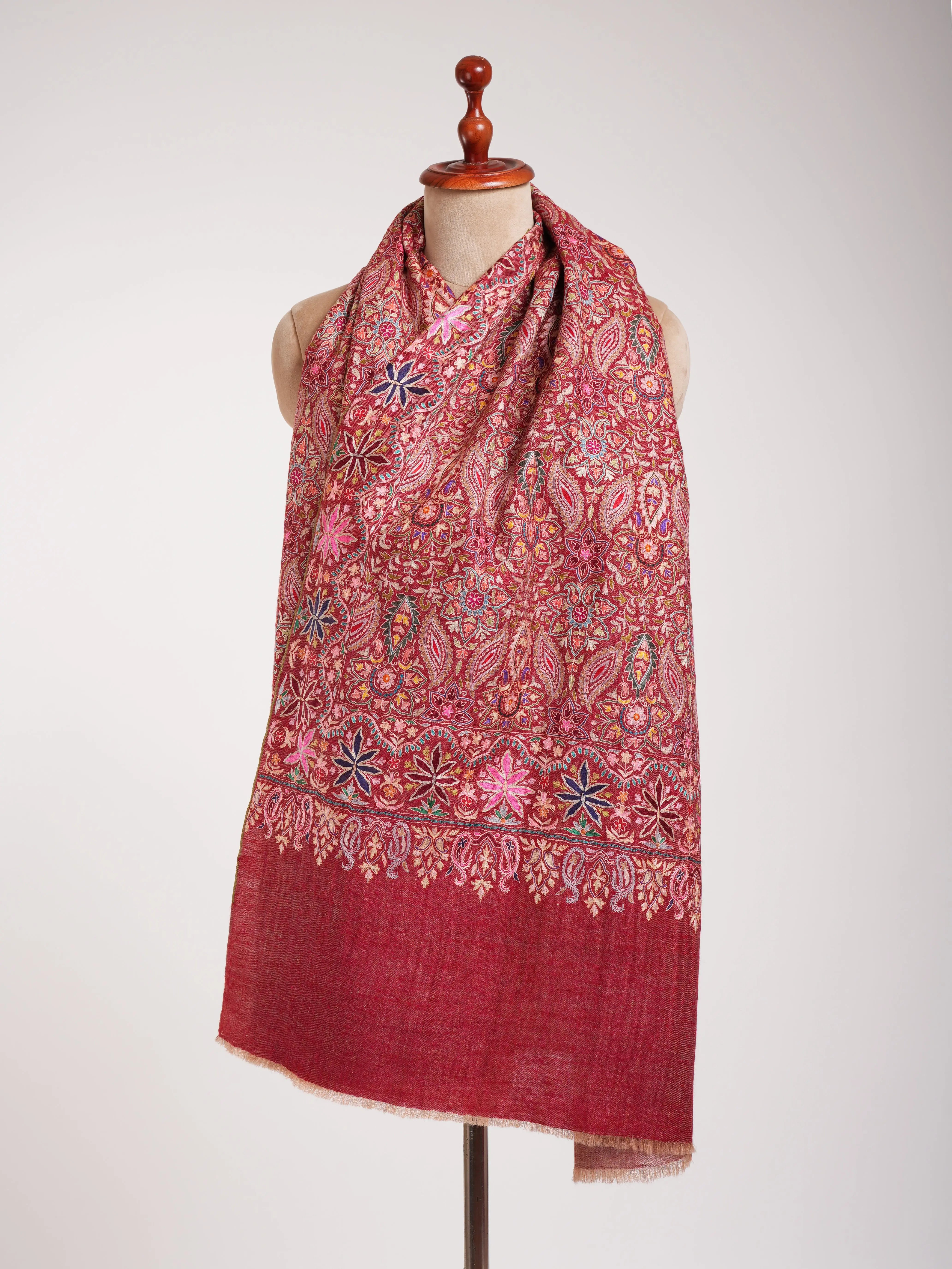 Red and Zari Dorukha with Embroidery Glamorous Pashmina Wrap Shahkaar