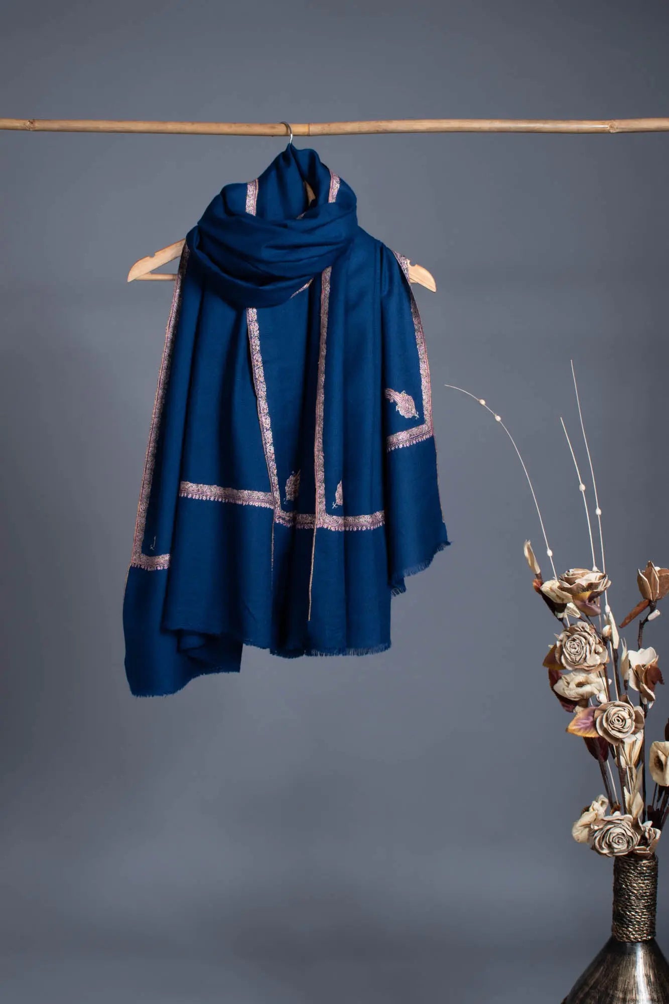 Royal Blue Kashmiri Pashmina Shawl - SHUMAIL Shahkaar
