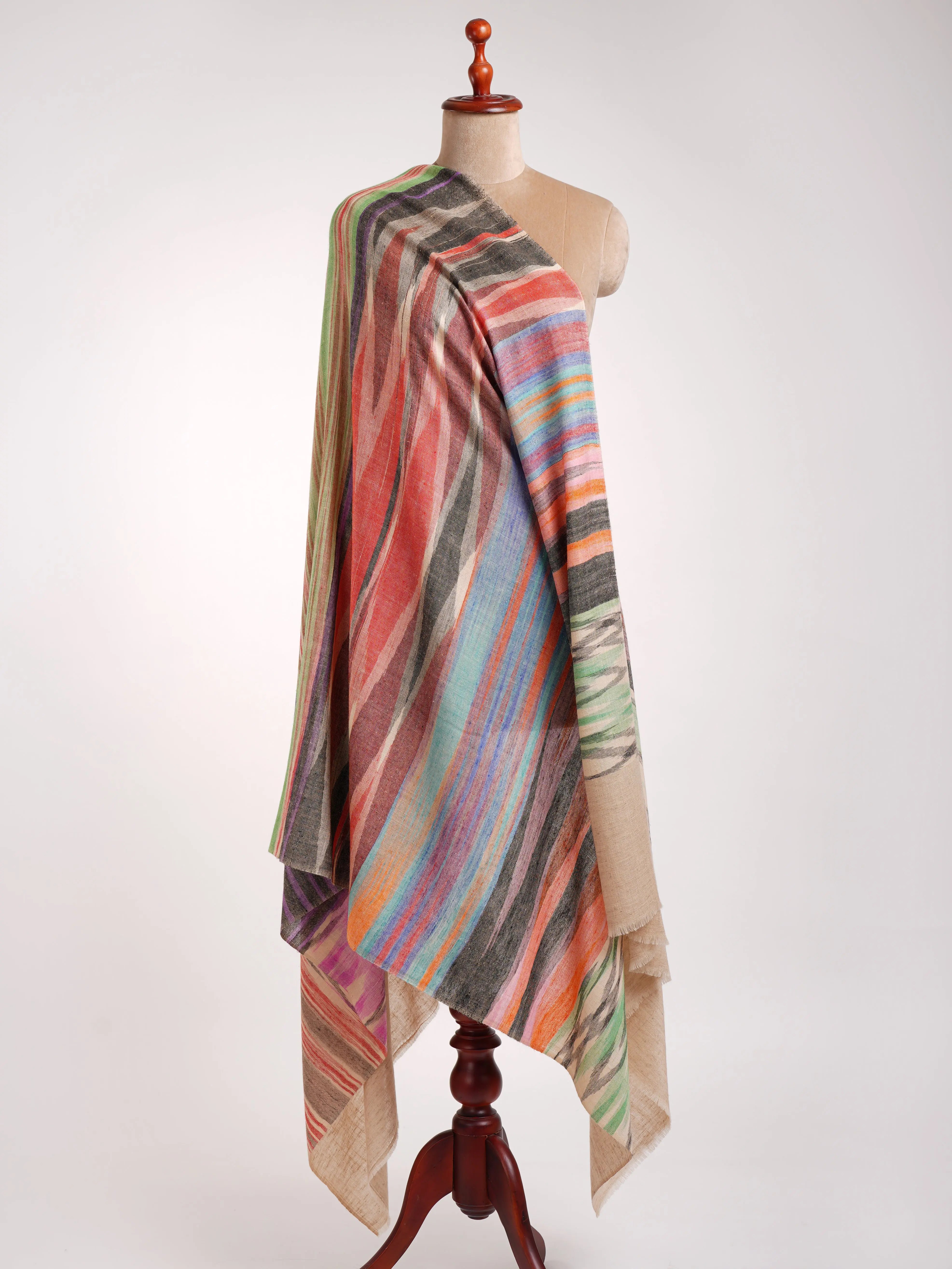 Rustic Multicolor Ikat Artistic Pashmina Shawl Shahkaar