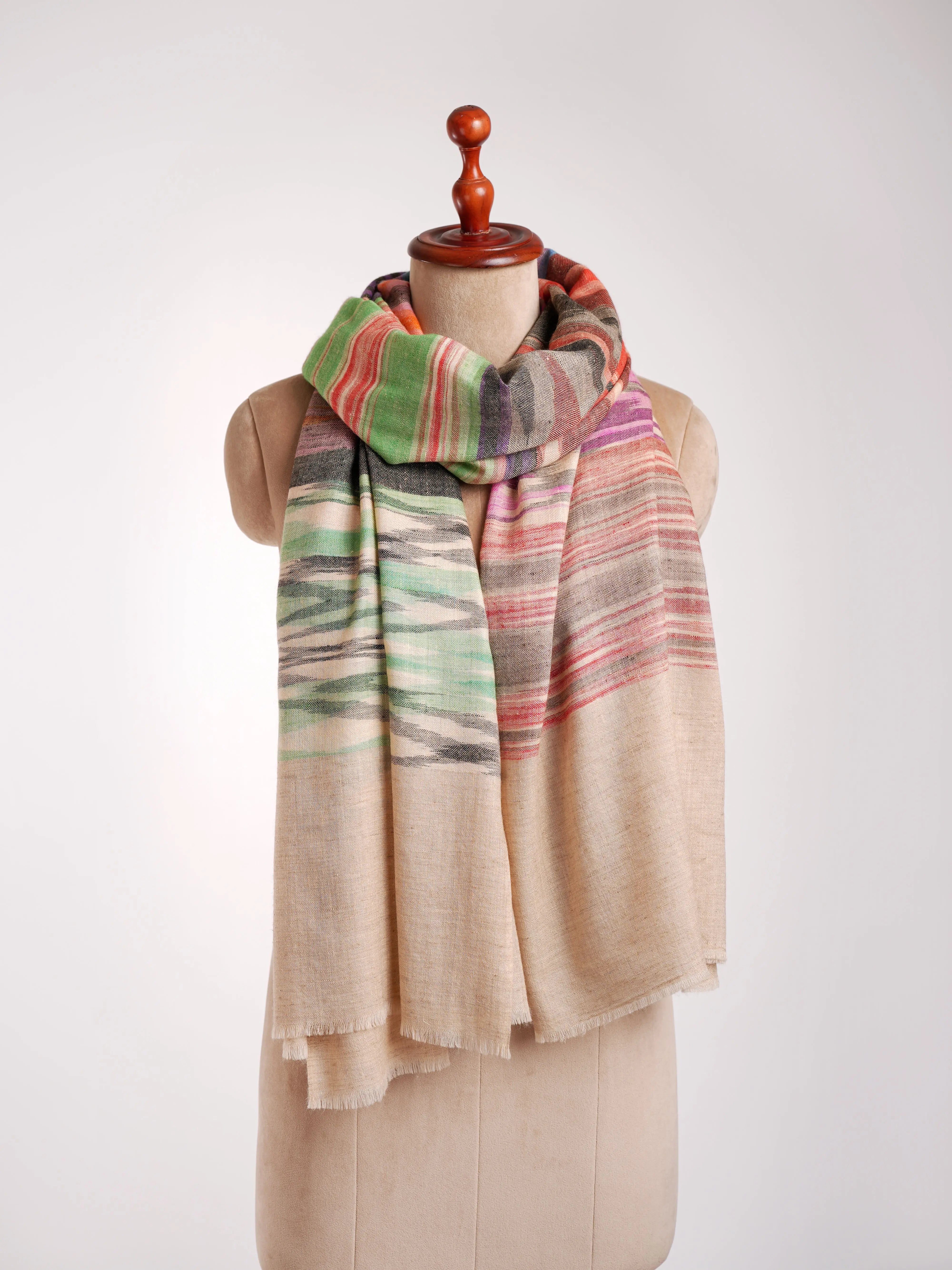 Rustic Multicolor Ikat Artistic Pashmina Shawl Shahkaar