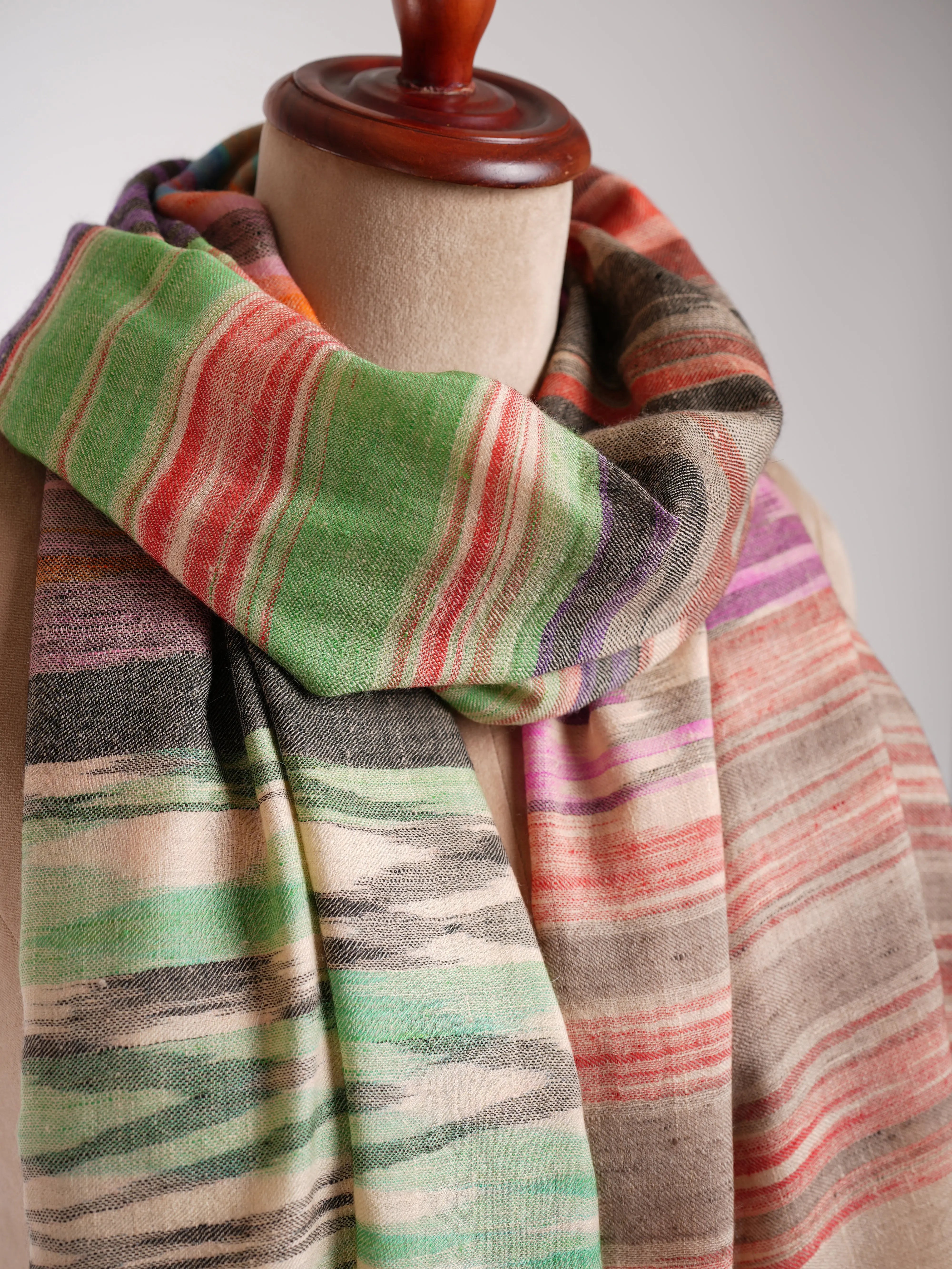 Rustic Multicolor Ikat Artistic Pashmina Shawl Shahkaar
