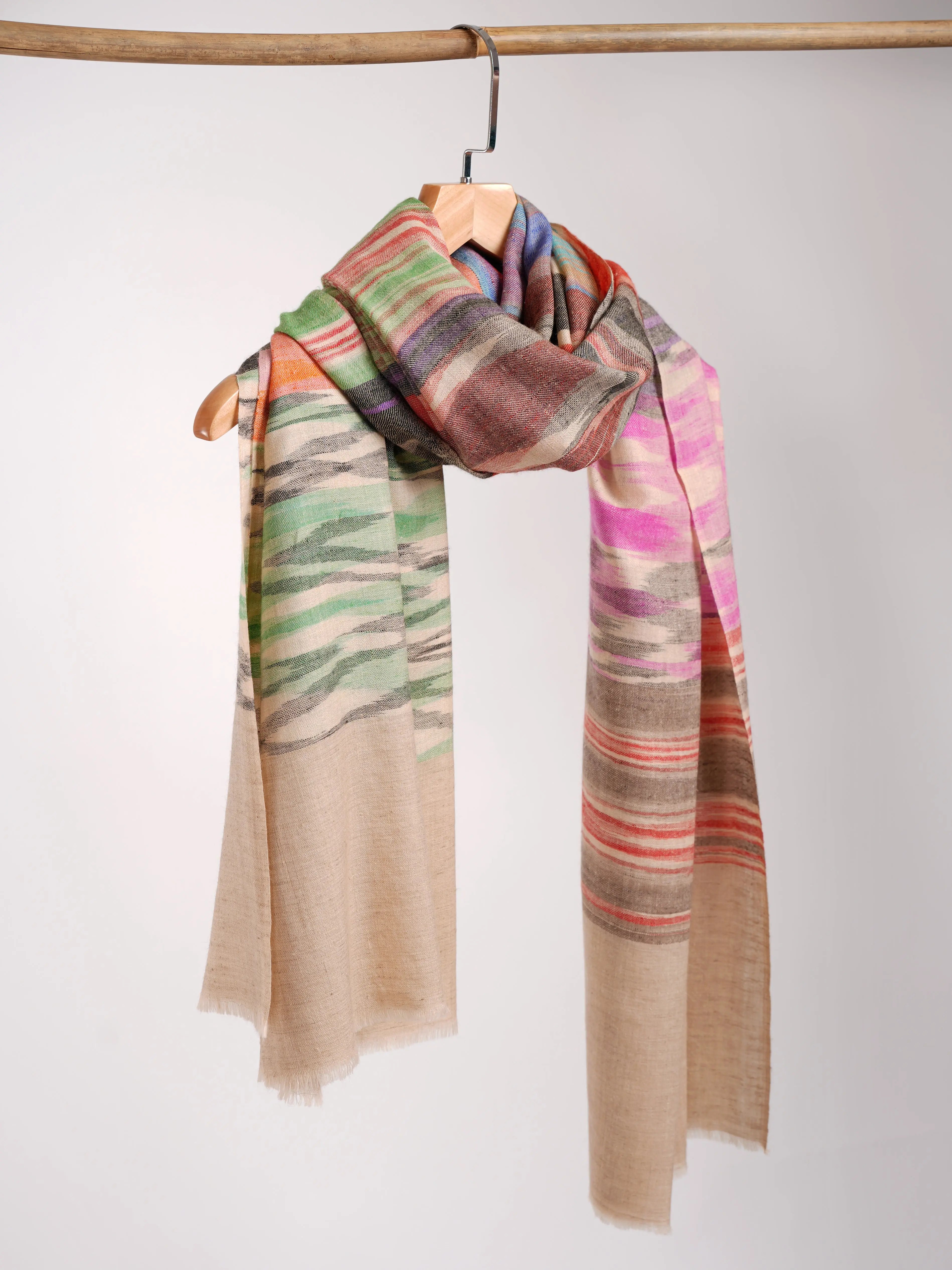Rustic Multicolor Ikat Artistic Pashmina Shawl Shahkaar