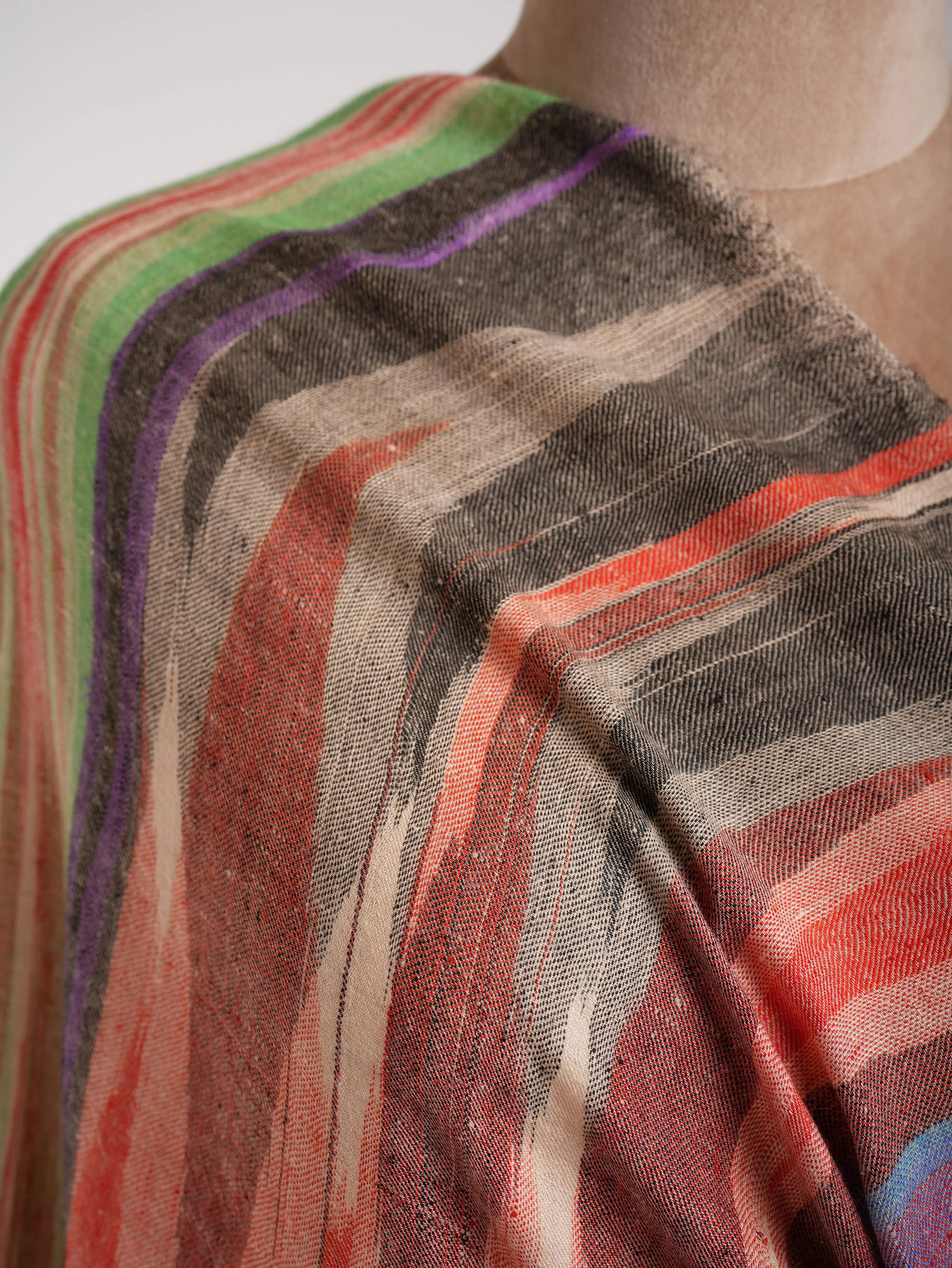 Rustic Multicolor Ikat Artistic Pashmina Shawl Shahkaar