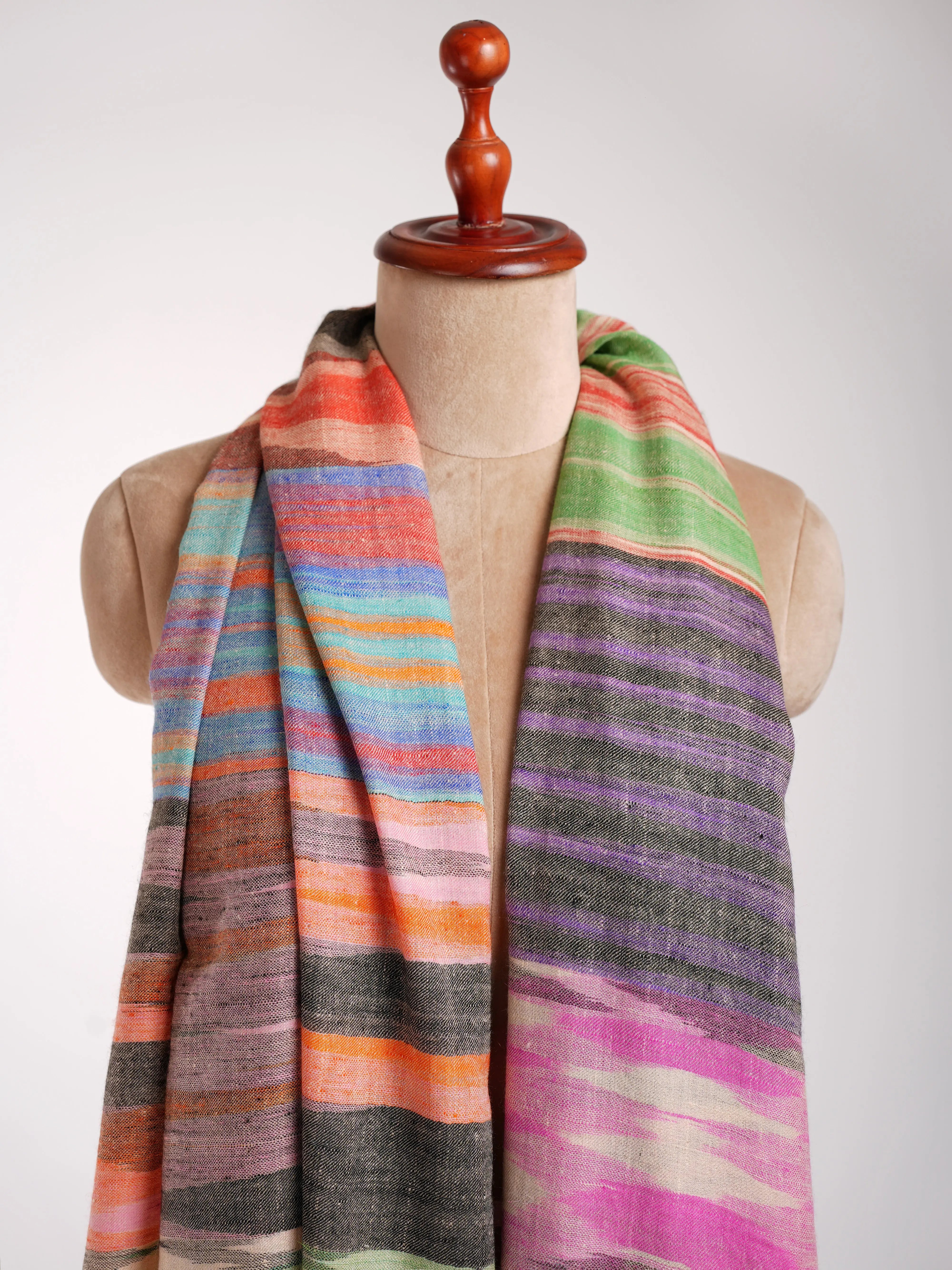 Rustic Multicolor Ikat Artistic Pashmina Shawl Shahkaar