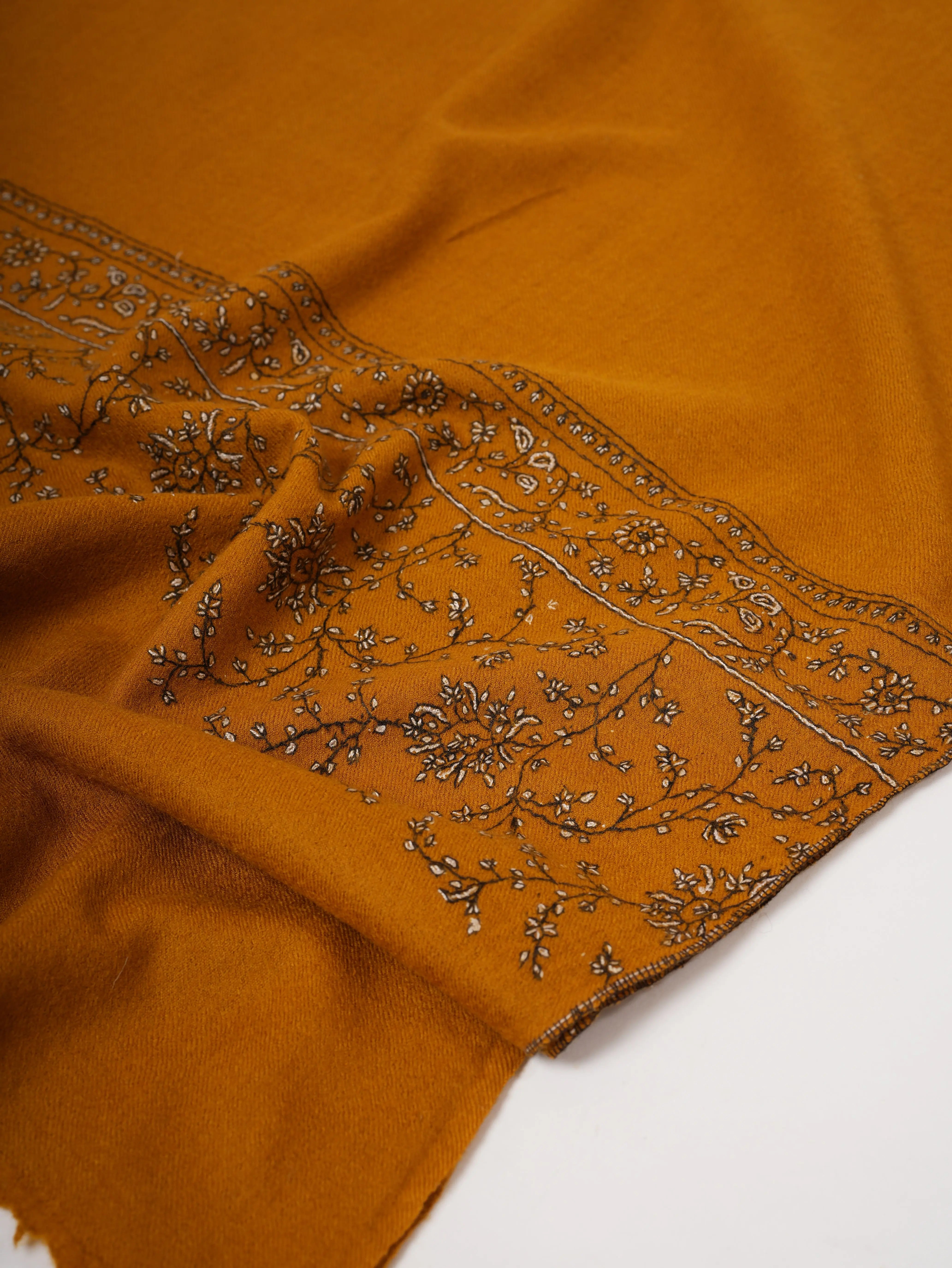 Soft Silk Wool Shawl with Hand Embroidered Palla Shahkaar