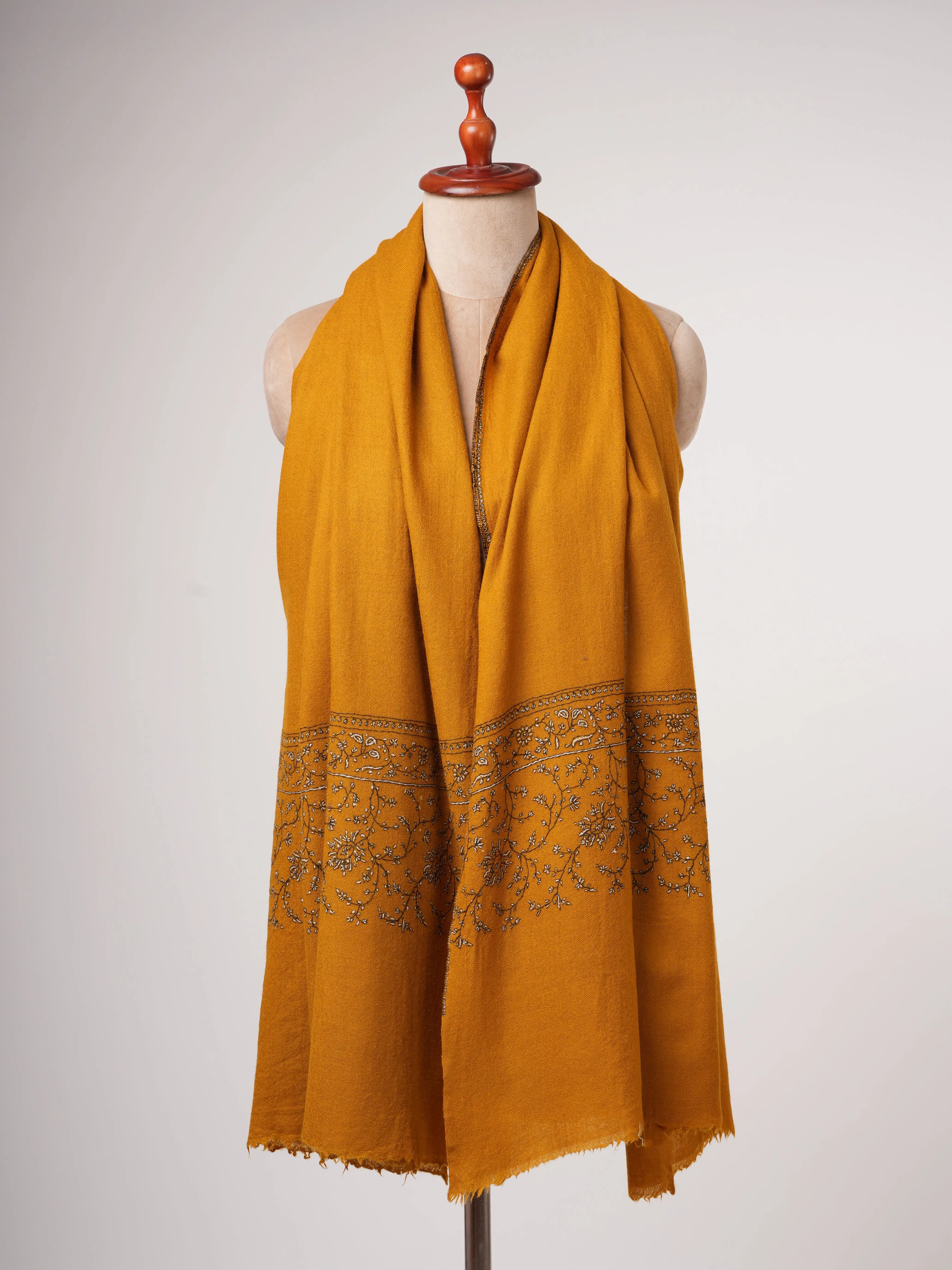 Soft Silk Wool Shawl with Hand Embroidered Palla Shahkaar