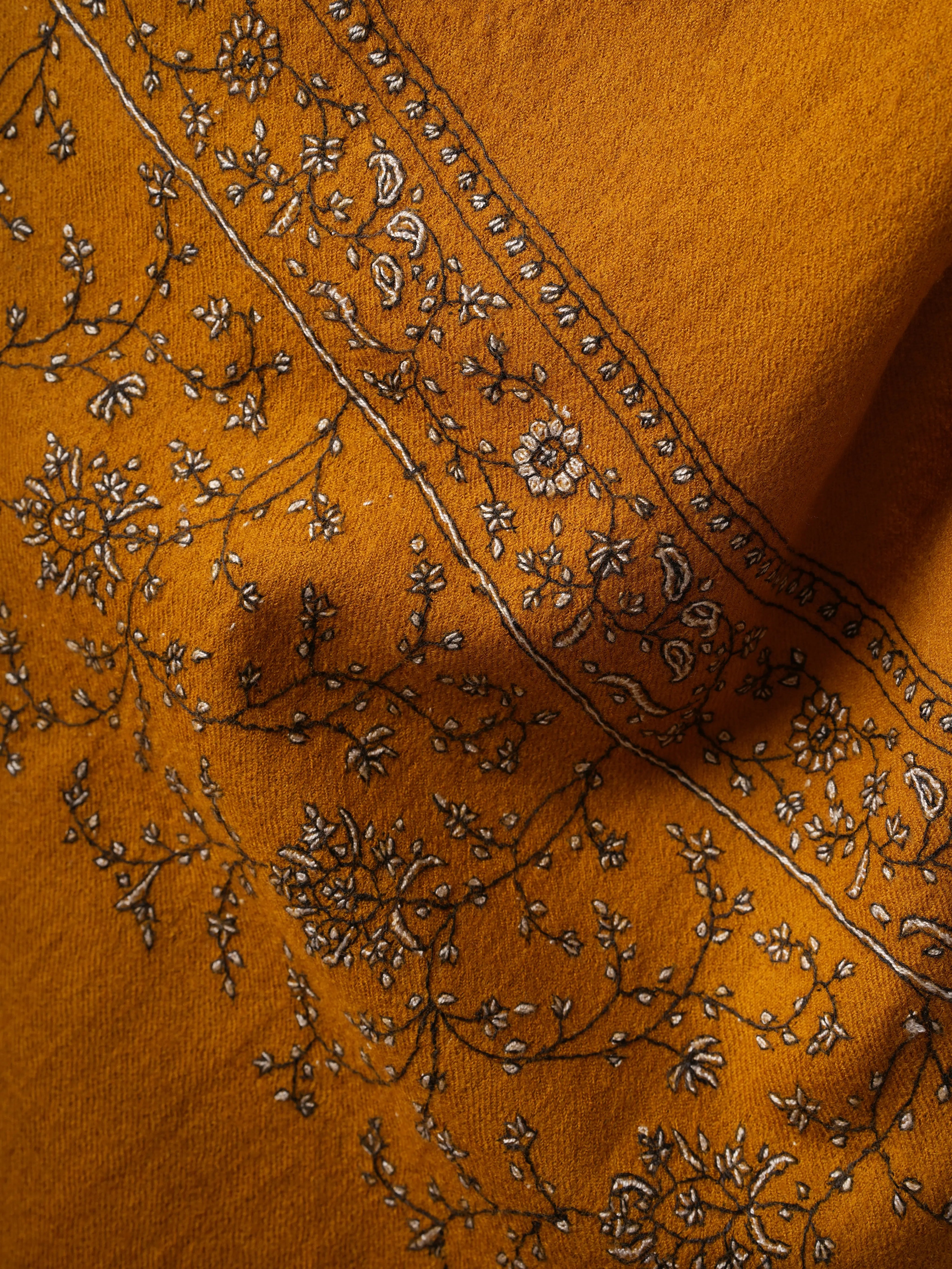 Soft Silk Wool Shawl with Hand Embroidered Palla Shahkaar