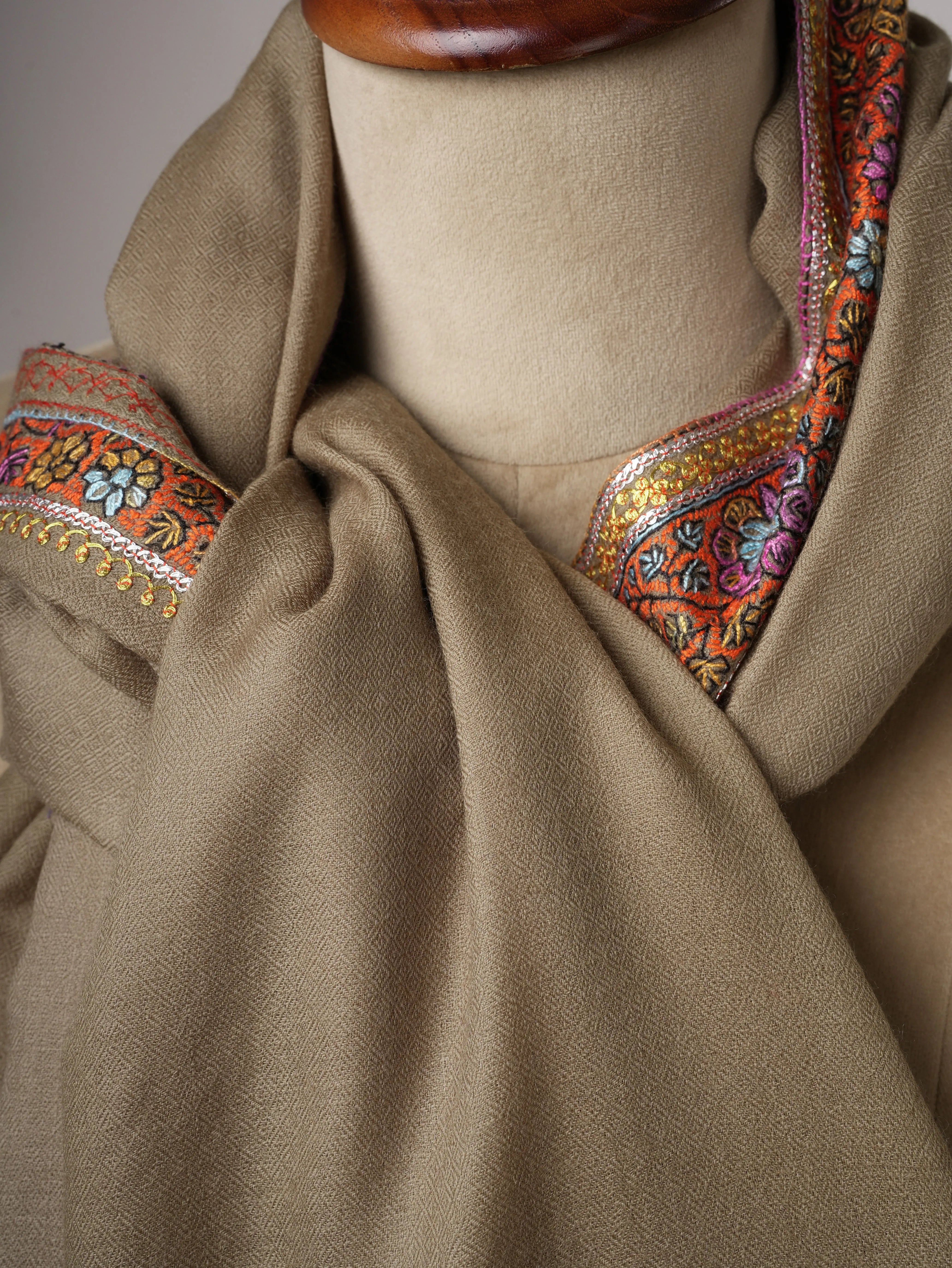 Soft Silk Wool Shawl with Tilla Hand Embroidery Shahkaar