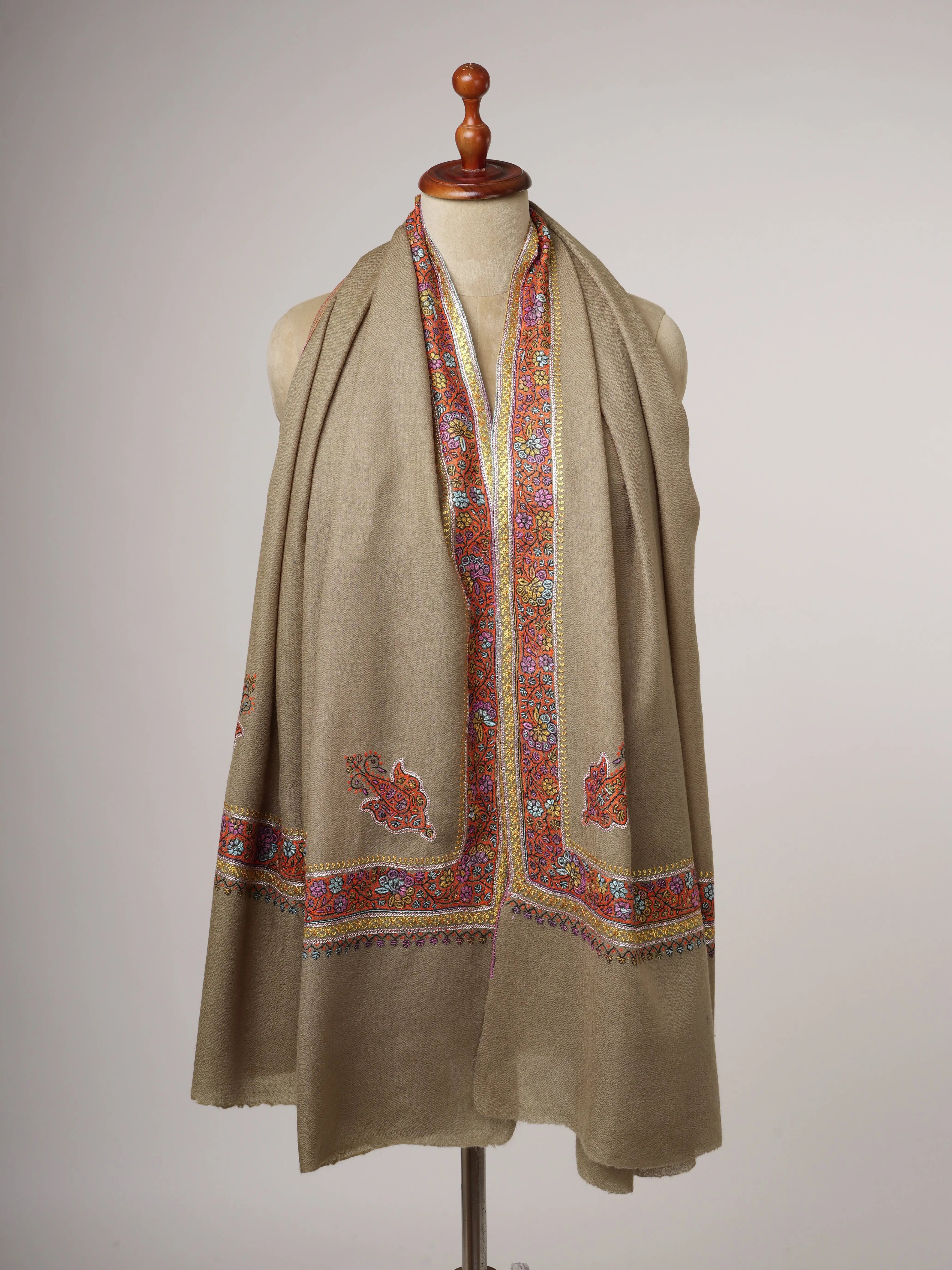 Soft Silk Wool Shawl with Tilla Hand Embroidery Shahkaar
