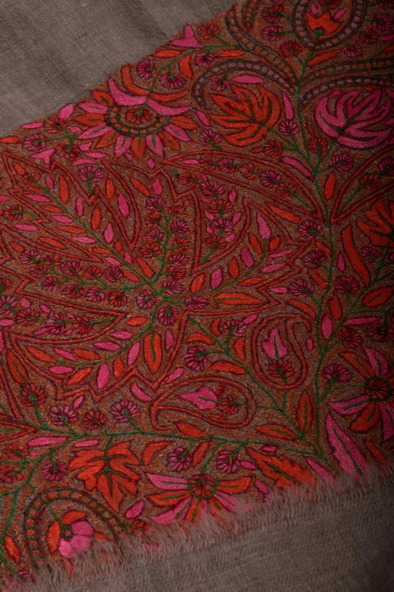 Soft and Lightweight Grey Pashmina with Hand Embroidery - JHALAWAR Shahkaar
