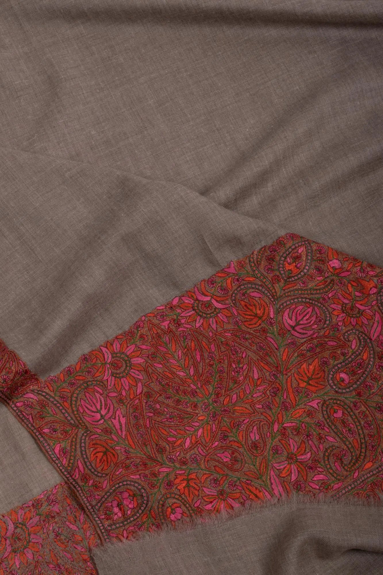 Soft and Lightweight Grey Pashmina with Hand Embroidery - JHALAWAR Shahkaar