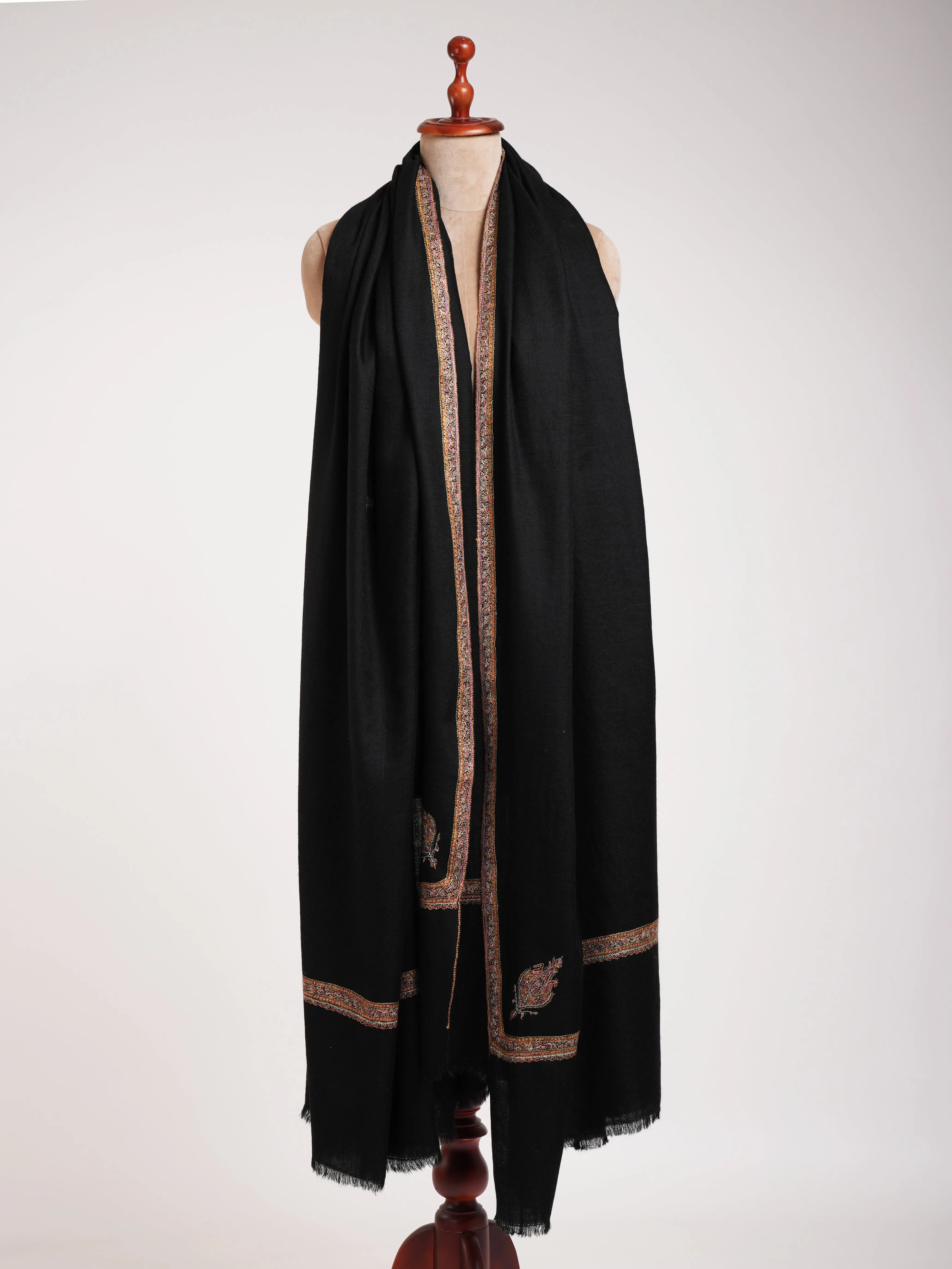 Sozni Black Kashmiri Pashmina XL Shawl Shahkaar