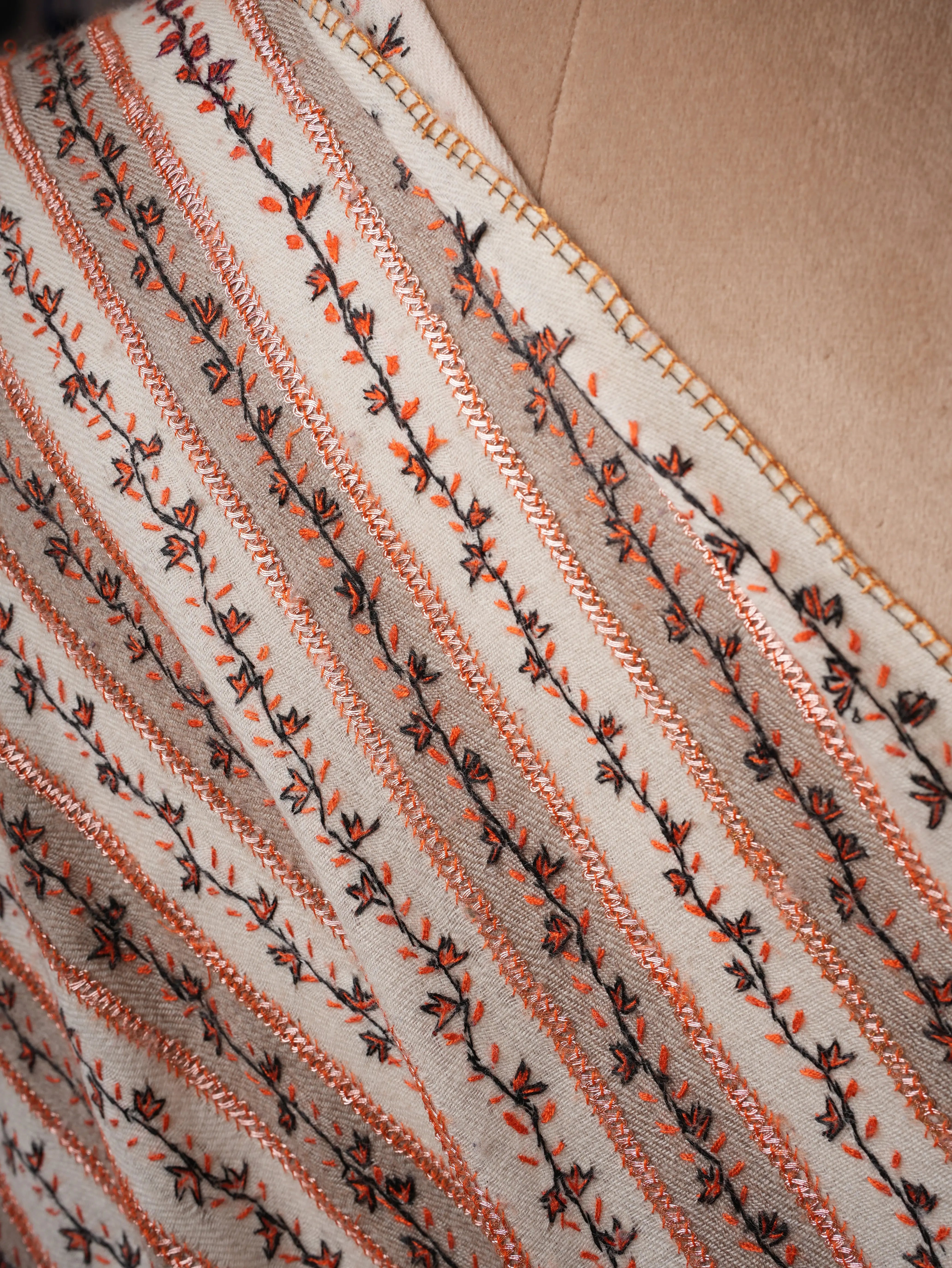 Striped Fine Wool Shawl with Hand Tilla Embroidery Shahkaar