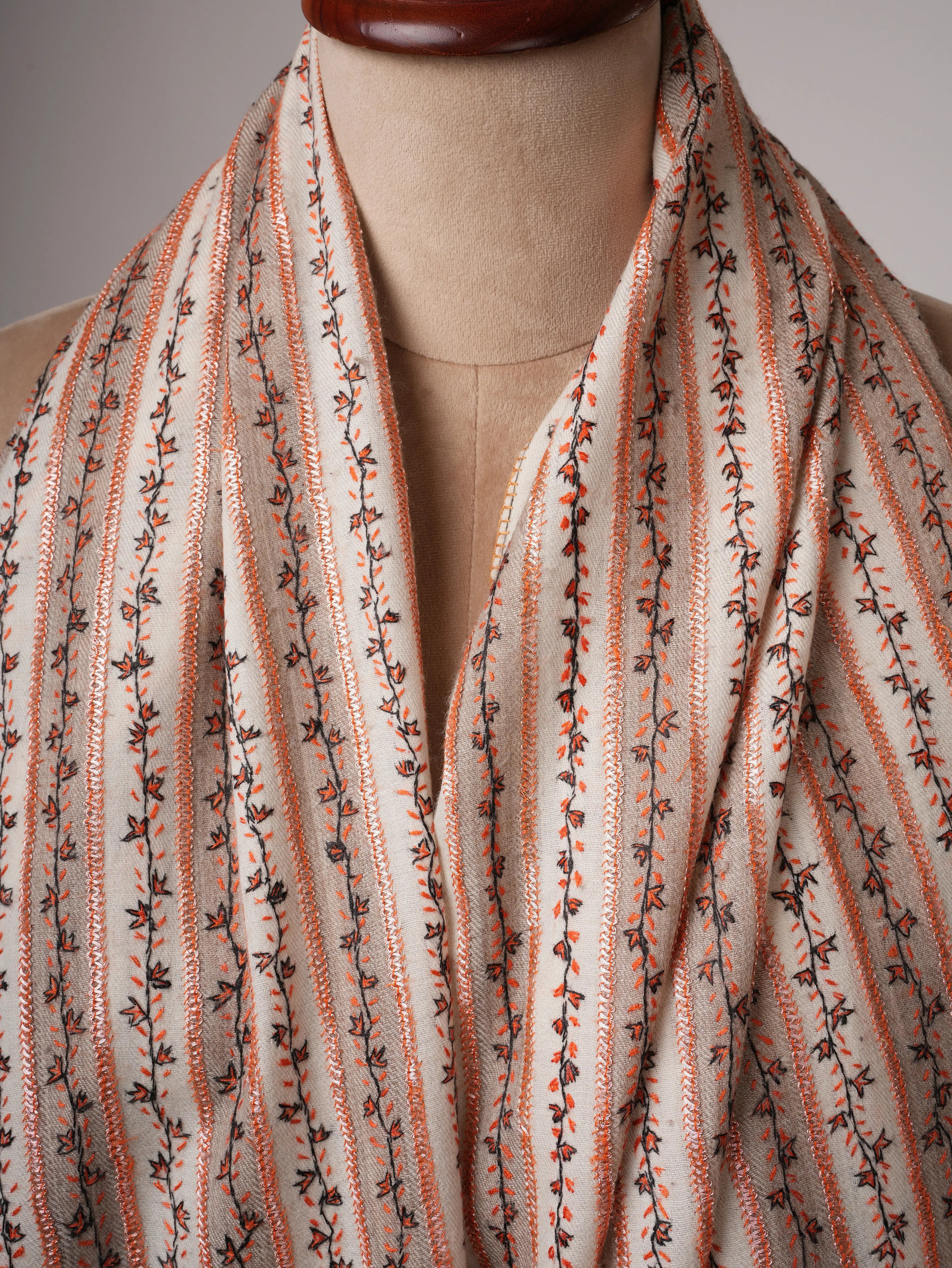 Striped Fine Wool Shawl with Hand Tilla Embroidery Shahkaar
