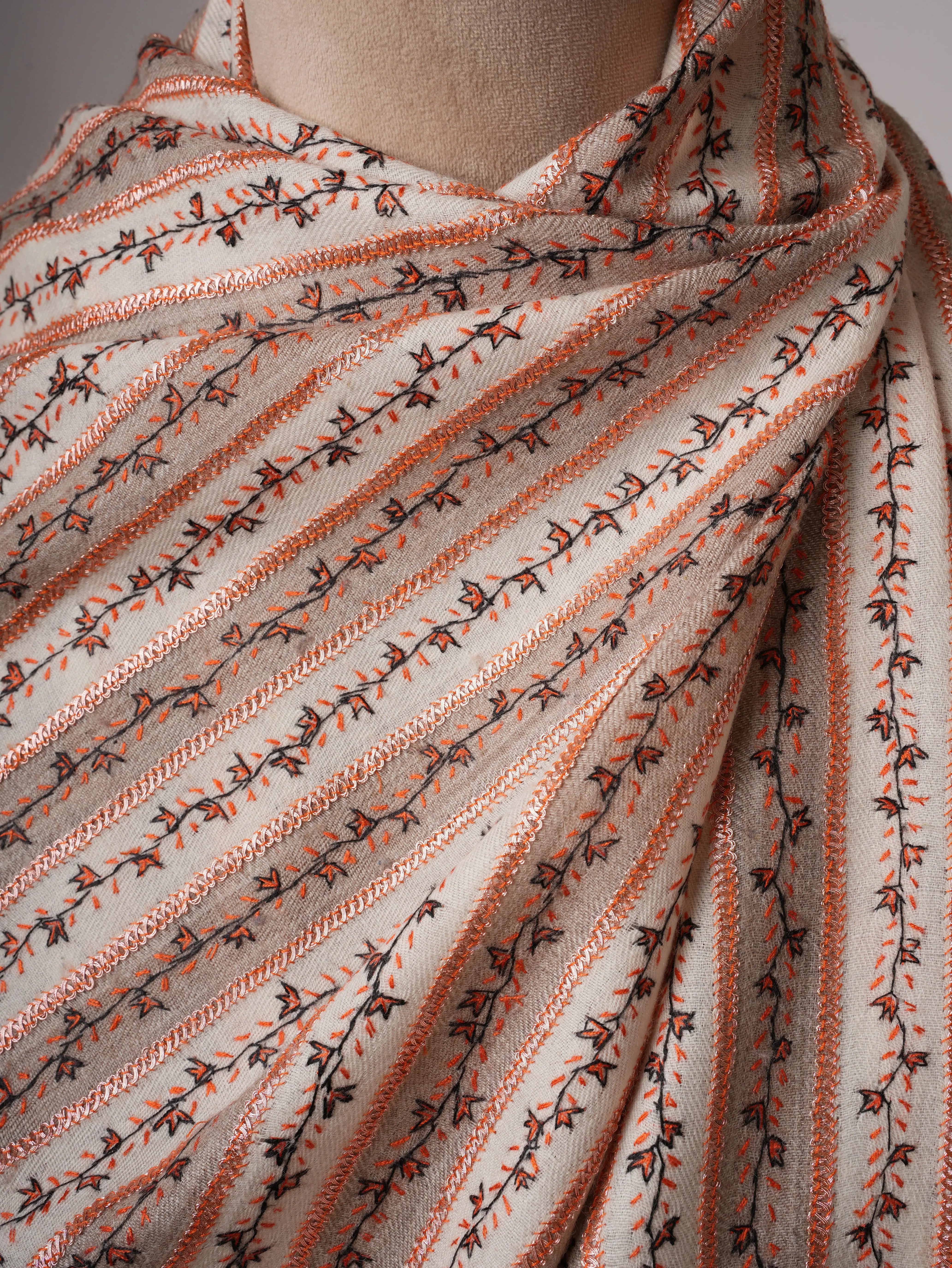 Striped Fine Wool Shawl with Hand Tilla Embroidery Shahkaar