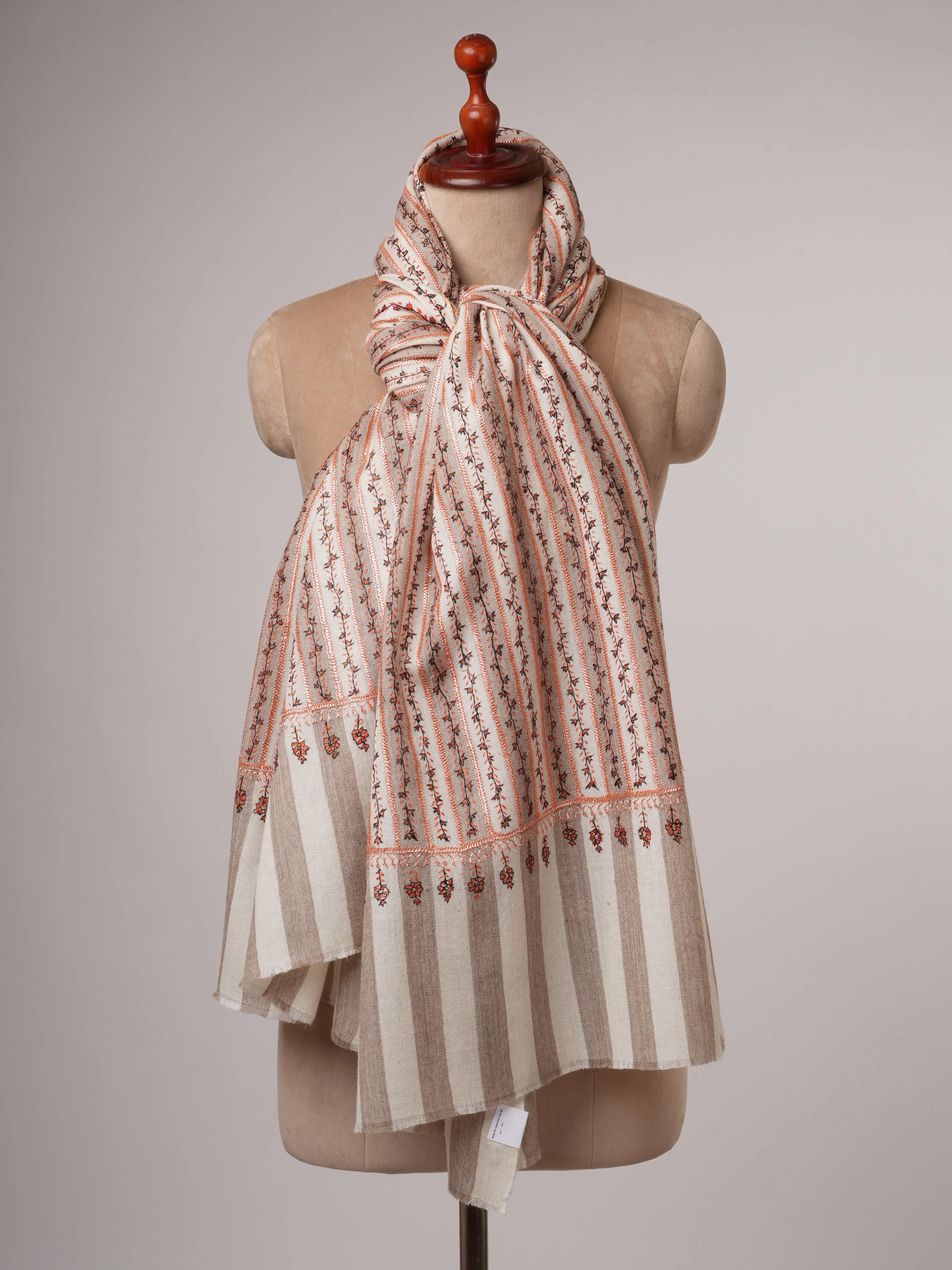 Striped Fine Wool Shawl with Hand Tilla Embroidery Shahkaar