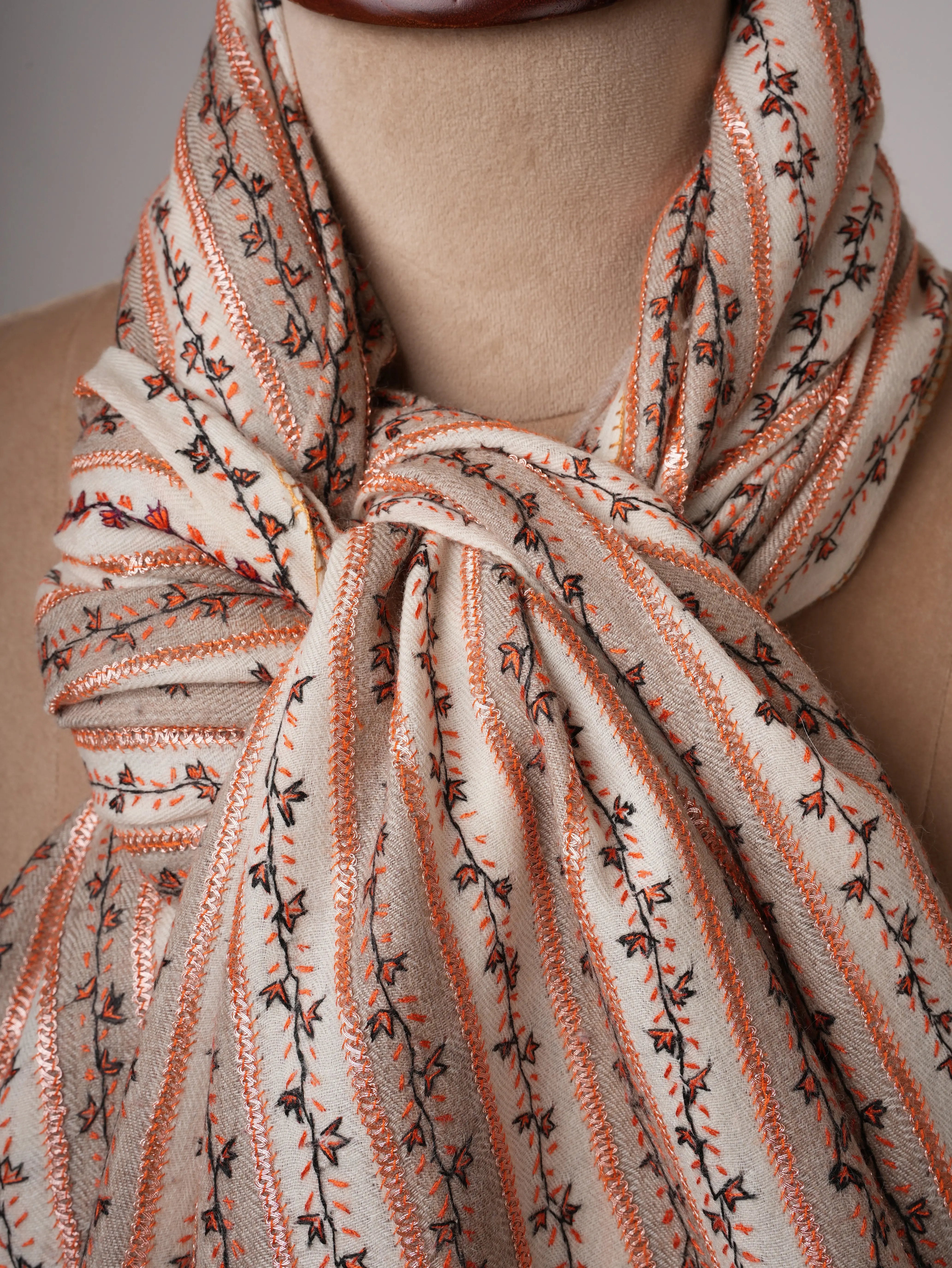 Striped Fine Wool Shawl with Hand Tilla Embroidery Shahkaar