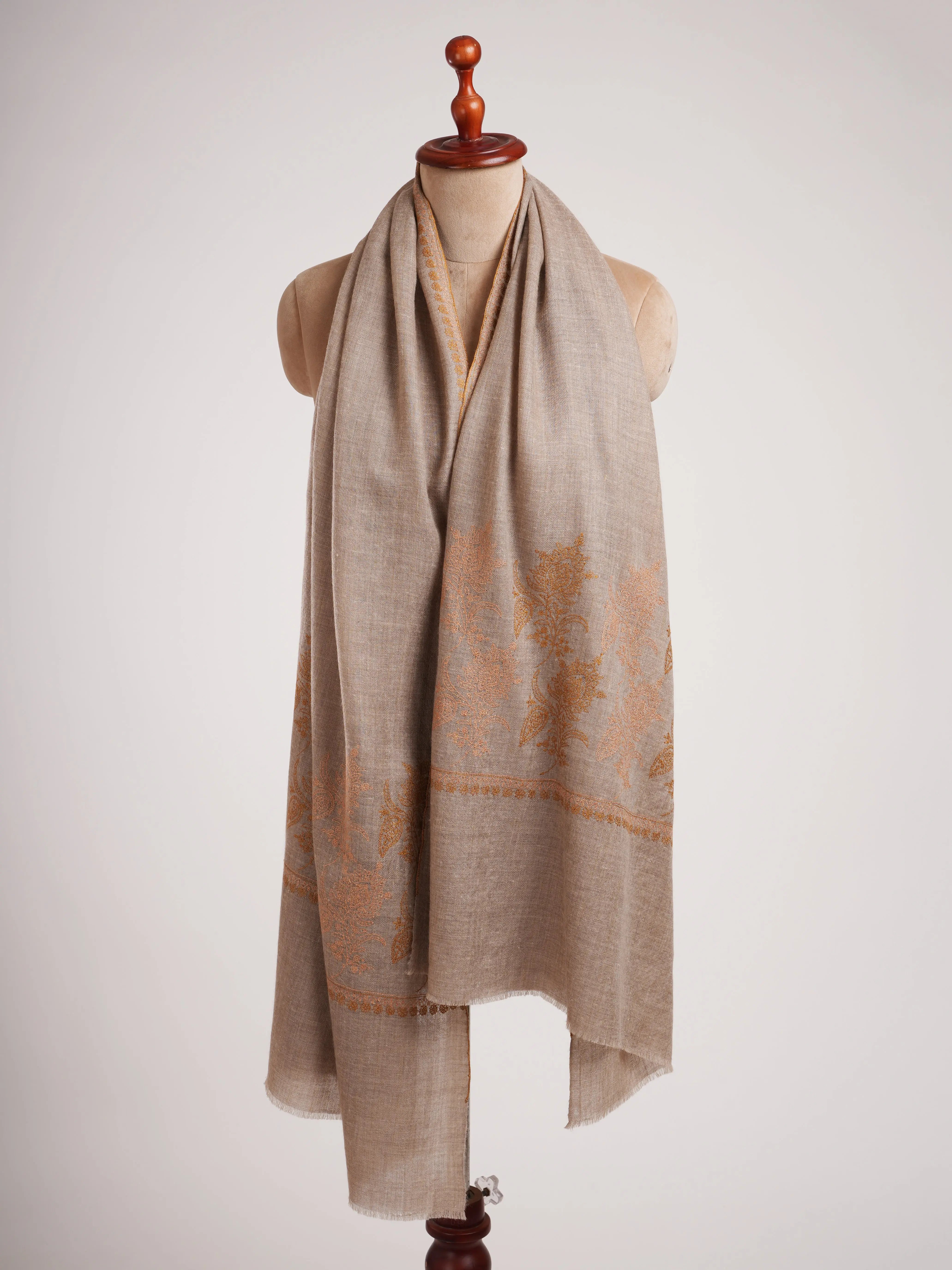 Taupe Palla Needlework Featherlight Cashmere Wrap Shahkaar