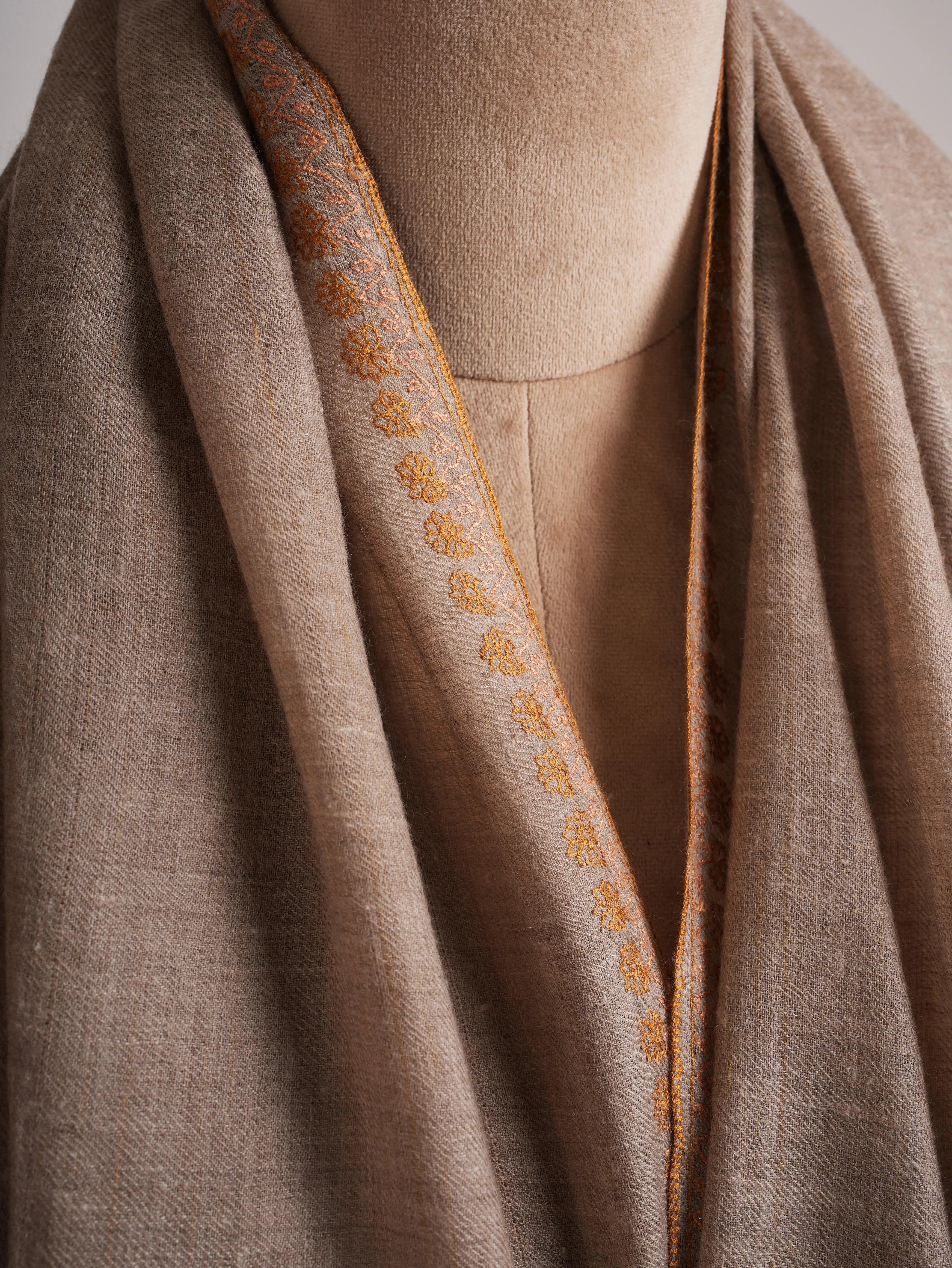Taupe Palla Needlework Featherlight Cashmere Wrap Shahkaar
