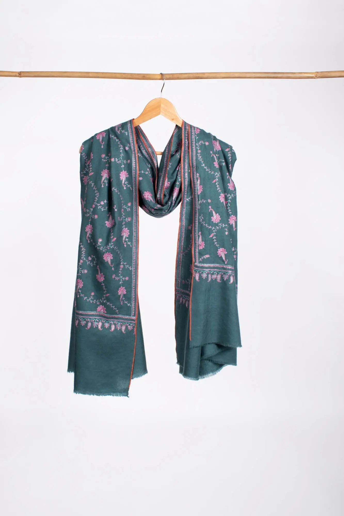 Teal Color Hand Embroidered Pashmina Shawl - SKAGWAY Shahkaar