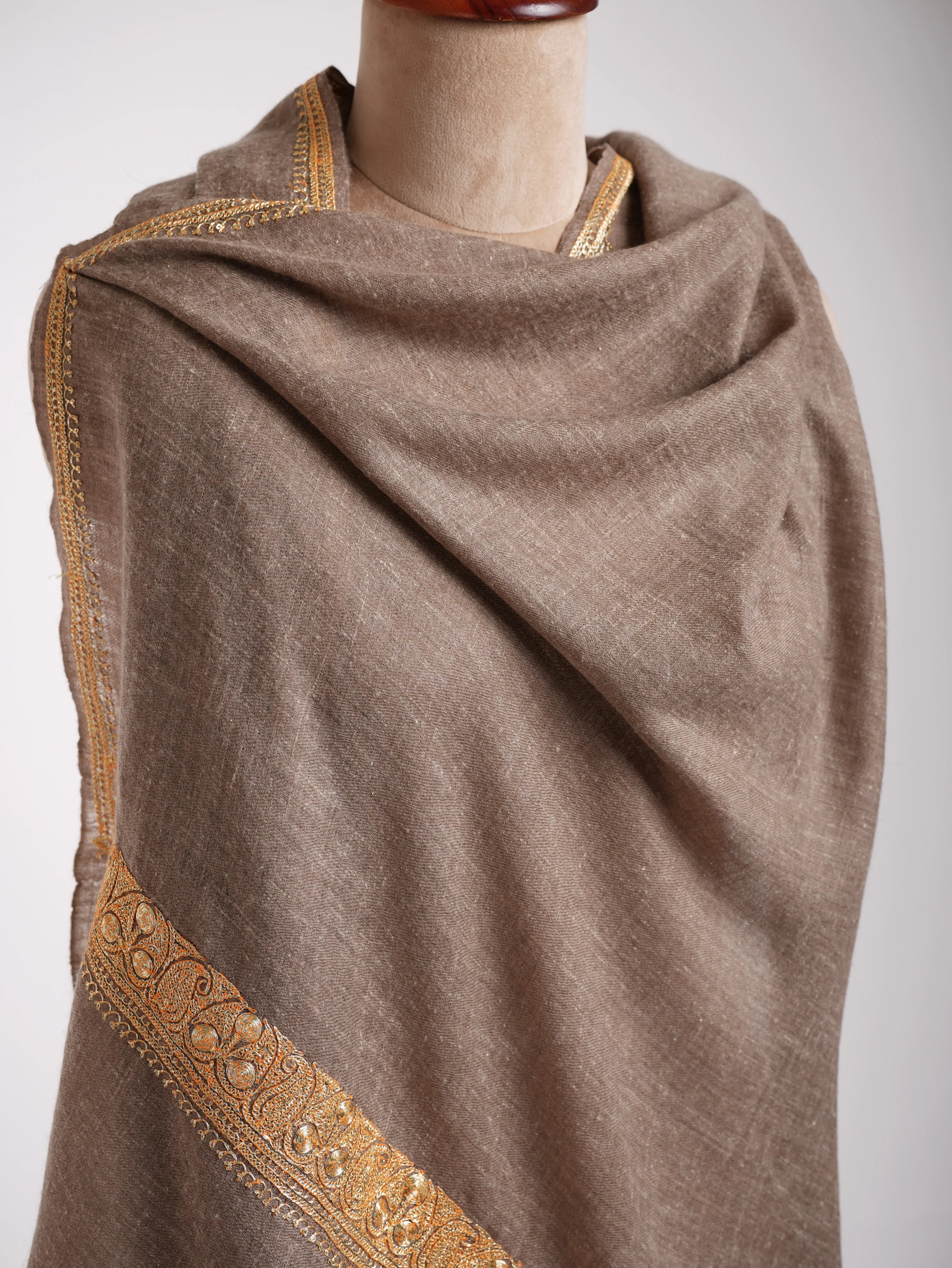 Toosh Color Indian Cashmere with Golden Tilla Embroidery Shahkaar