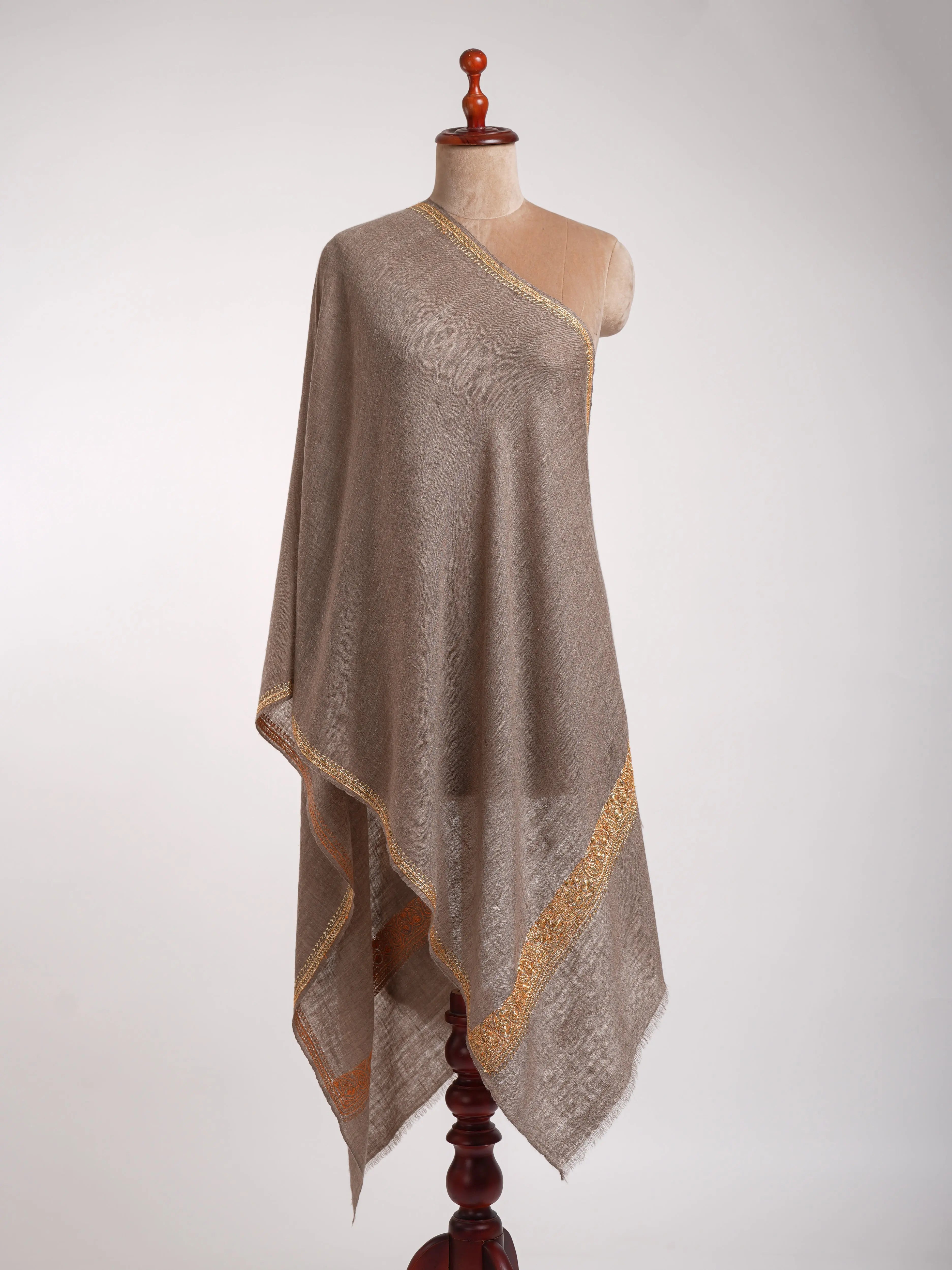 Toosh Color Indian Cashmere with Golden Tilla Embroidery Shahkaar