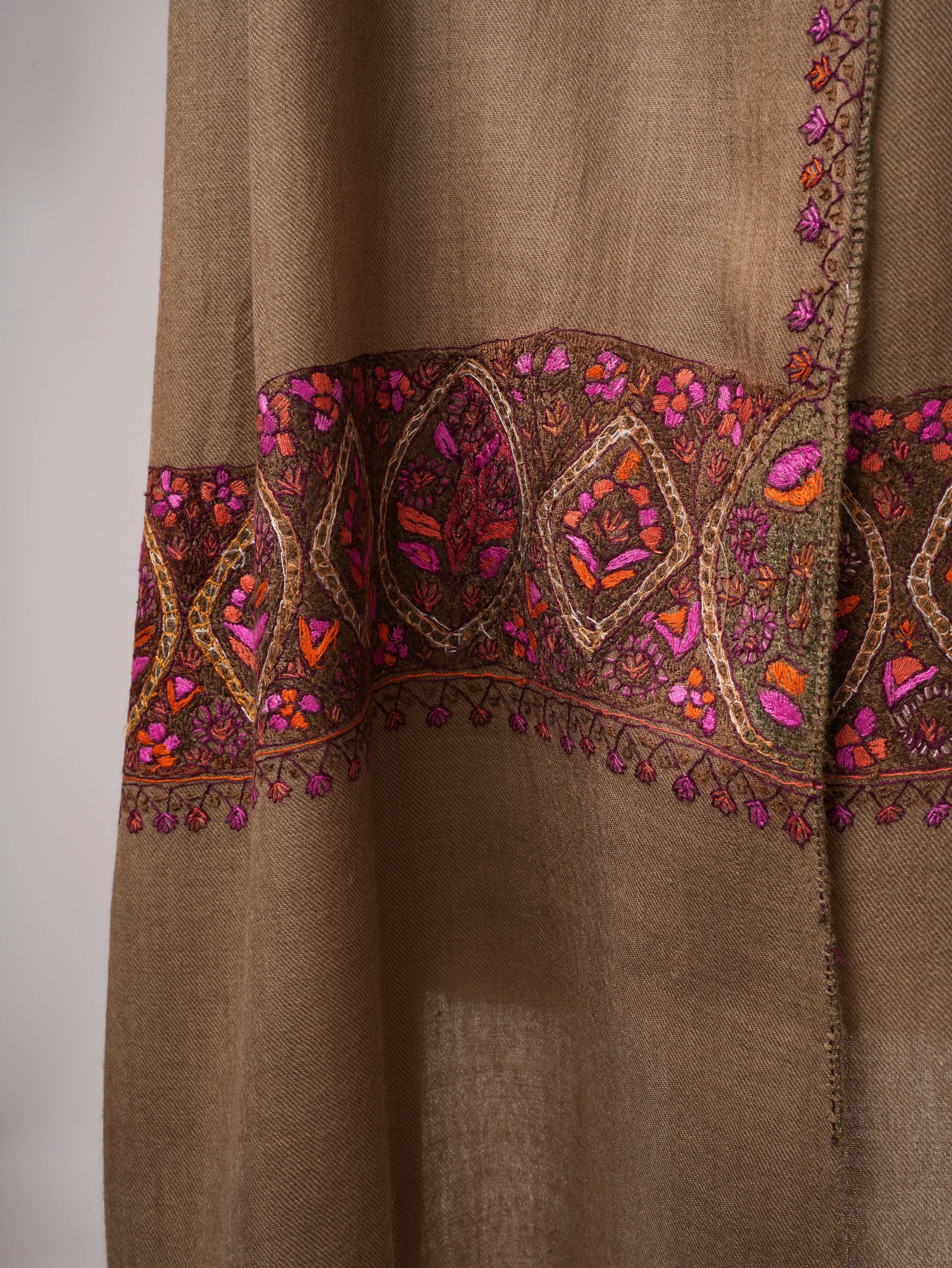 Toosh Silk Wool Scarf with Hand Embroidered Palla Shahkaar