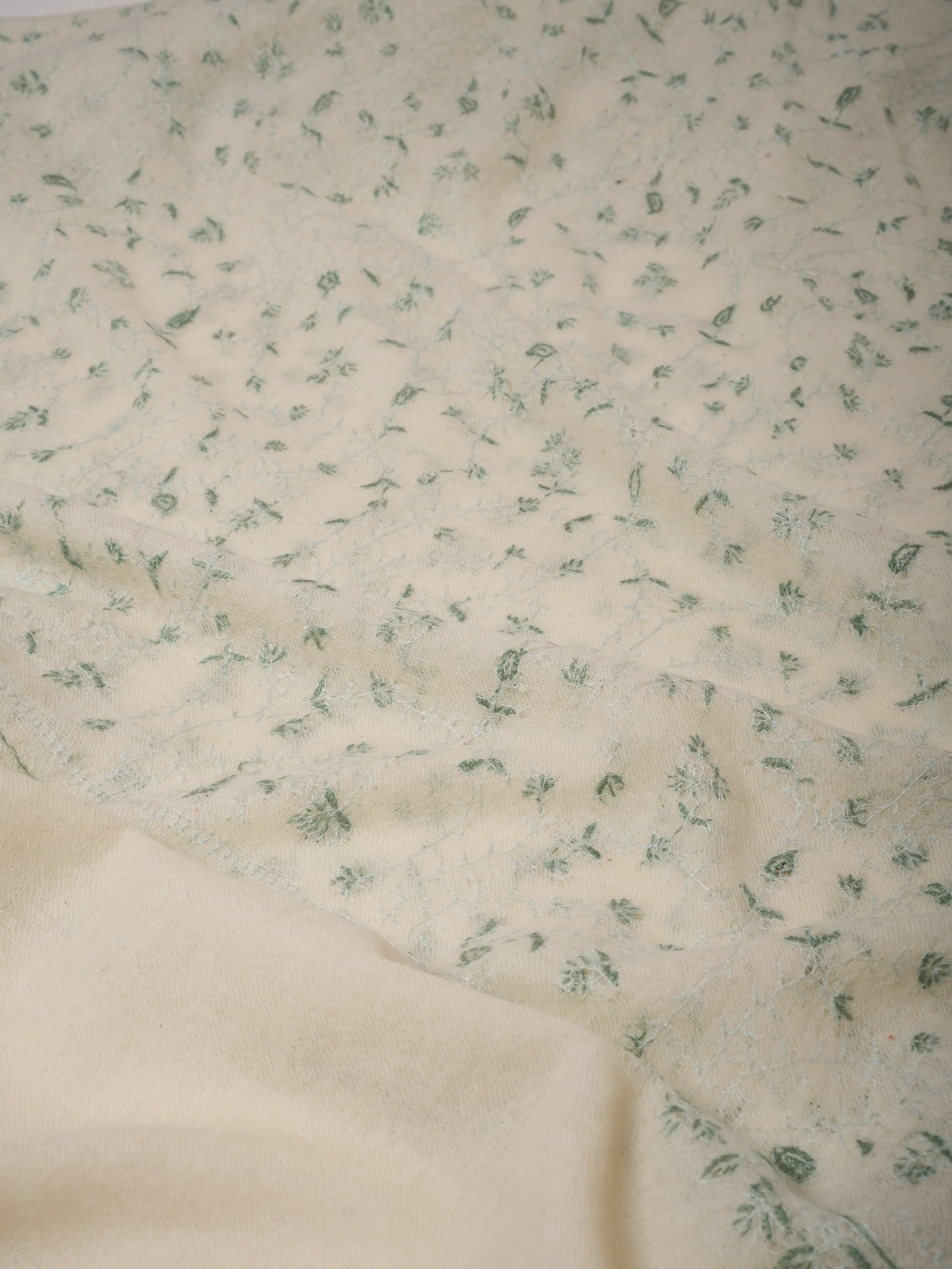 White Boiled Wool Shawl with Fine Hand Embroidery Shahkaar