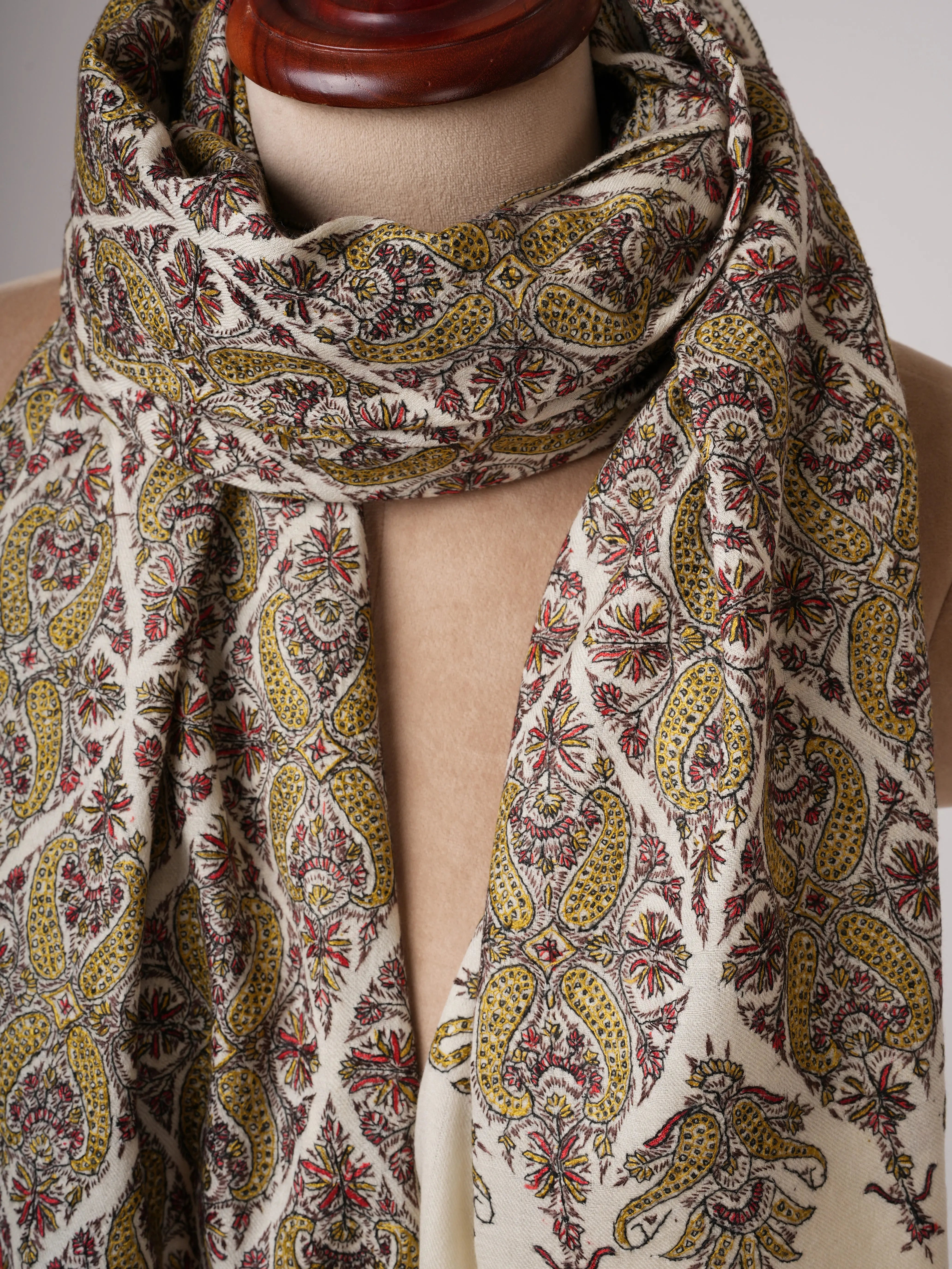 White Woolen Embroidered Shawl Shahkaar