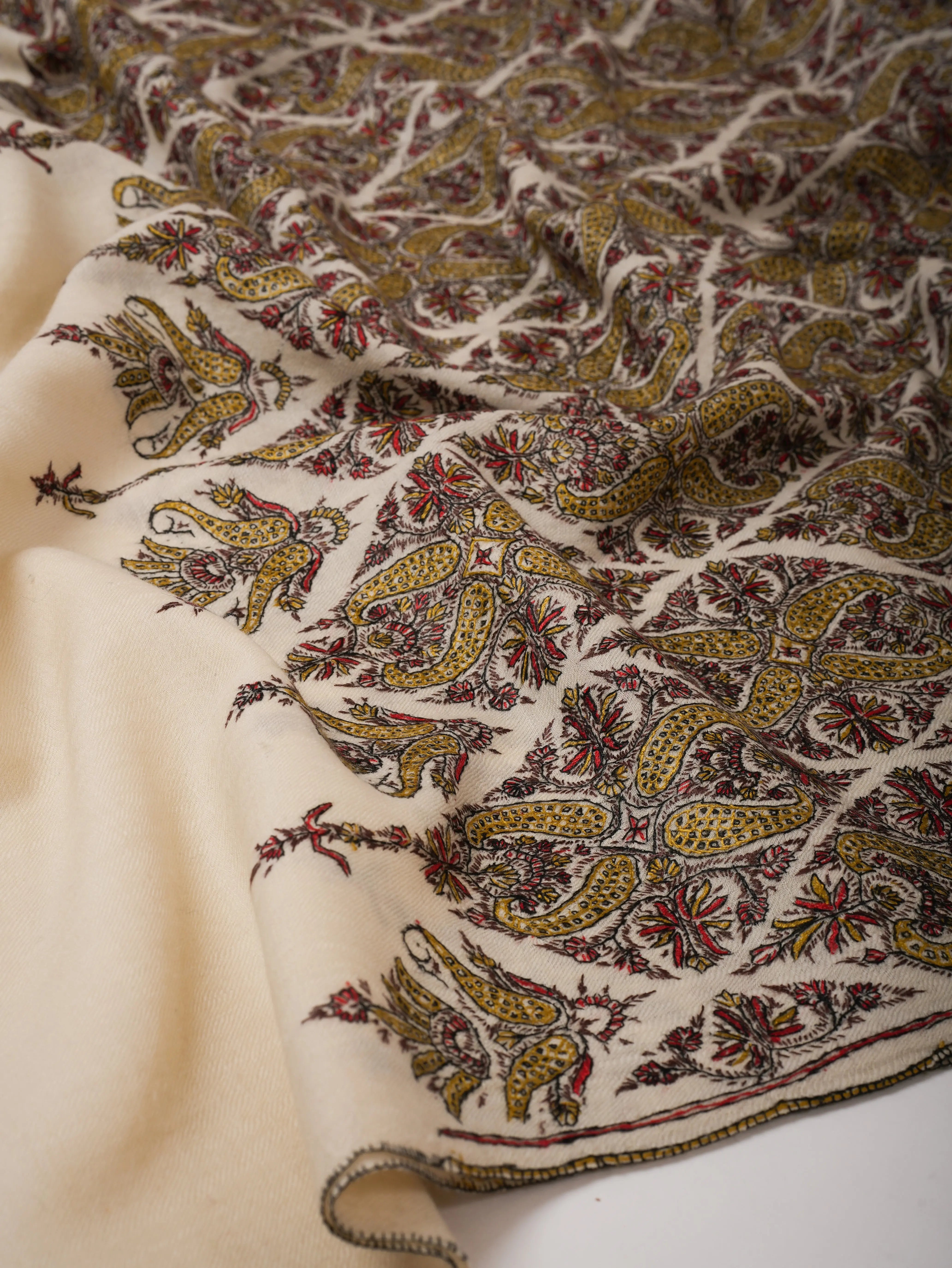 White Woolen Embroidered Shawl Shahkaar
