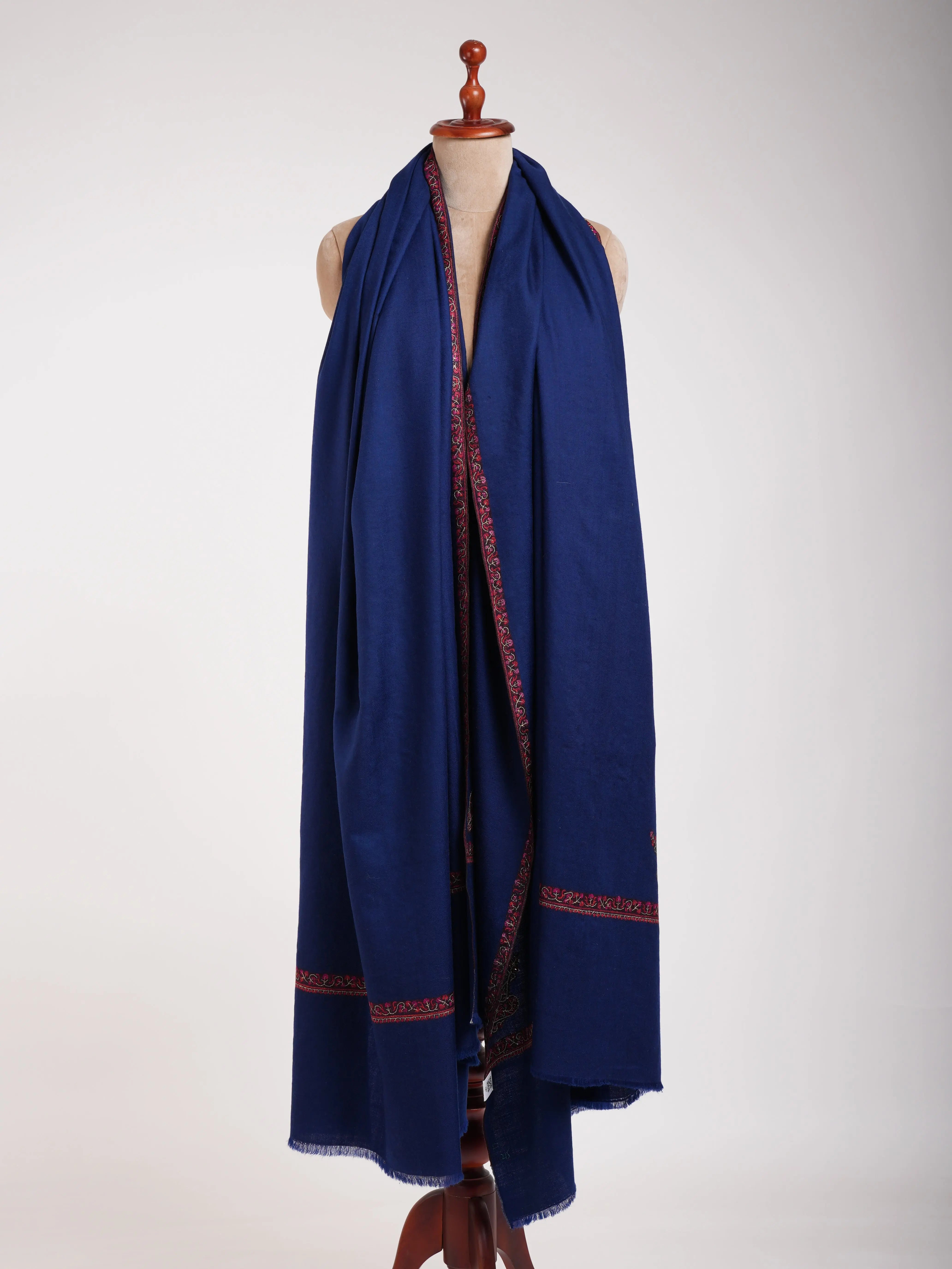 XL Dark Blue Embroidered Kashmiri Pashmina Shahkaar