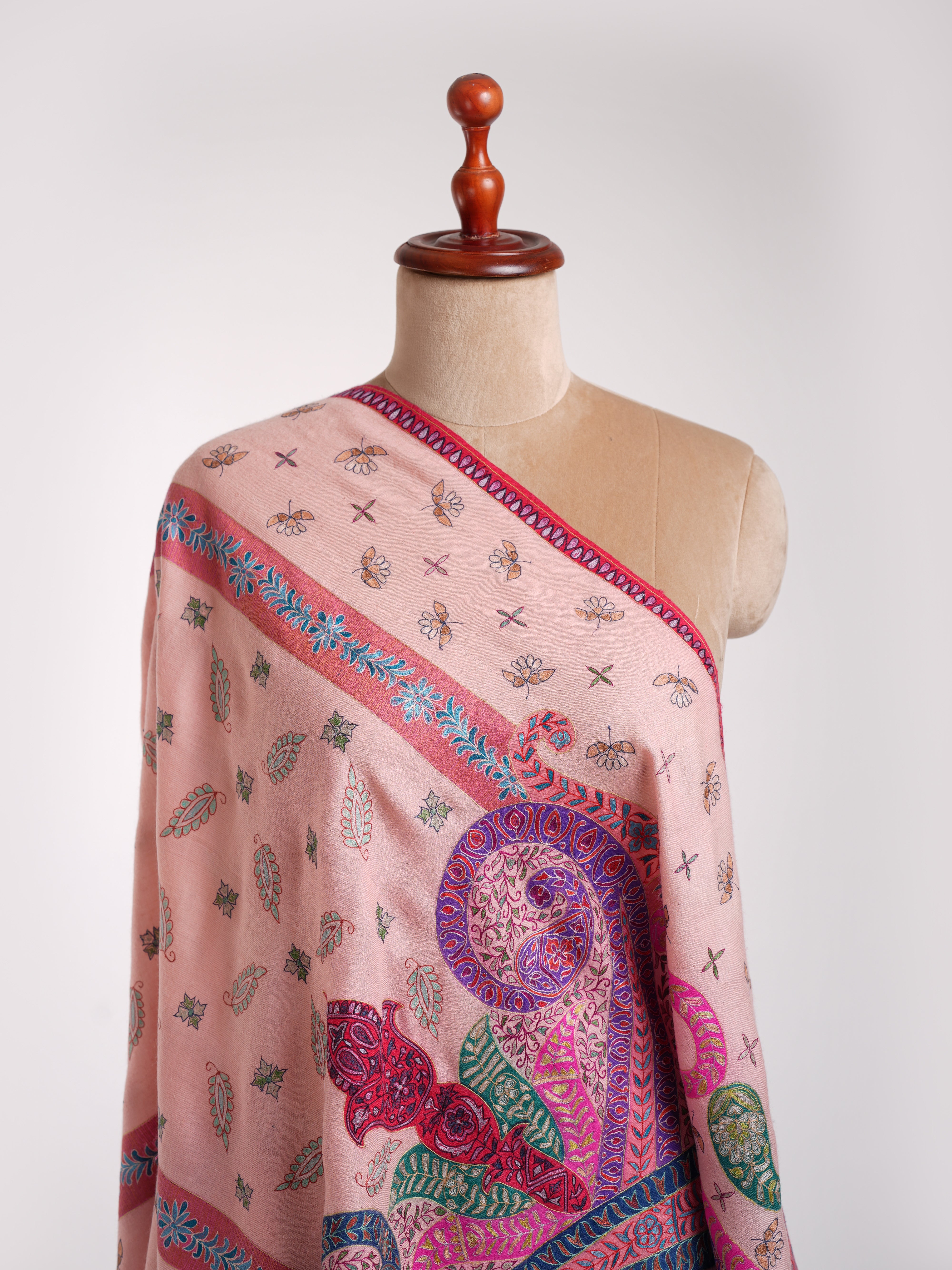 Handpainted Kalamkari Cashmere Embroidered Stole - Shahkaar