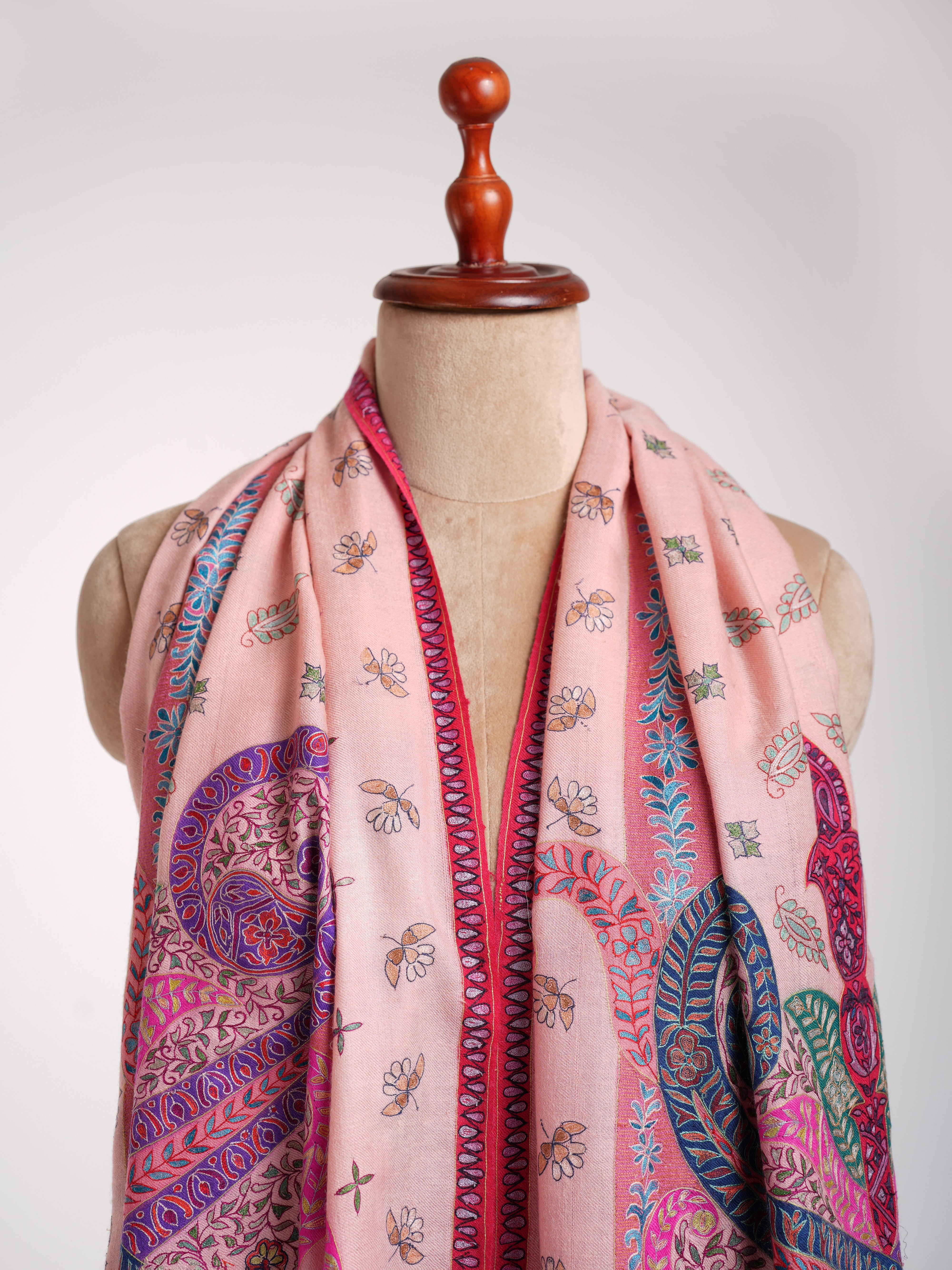 Handpainted Kalamkari Cashmere Embroidered Stole - Shahkaar