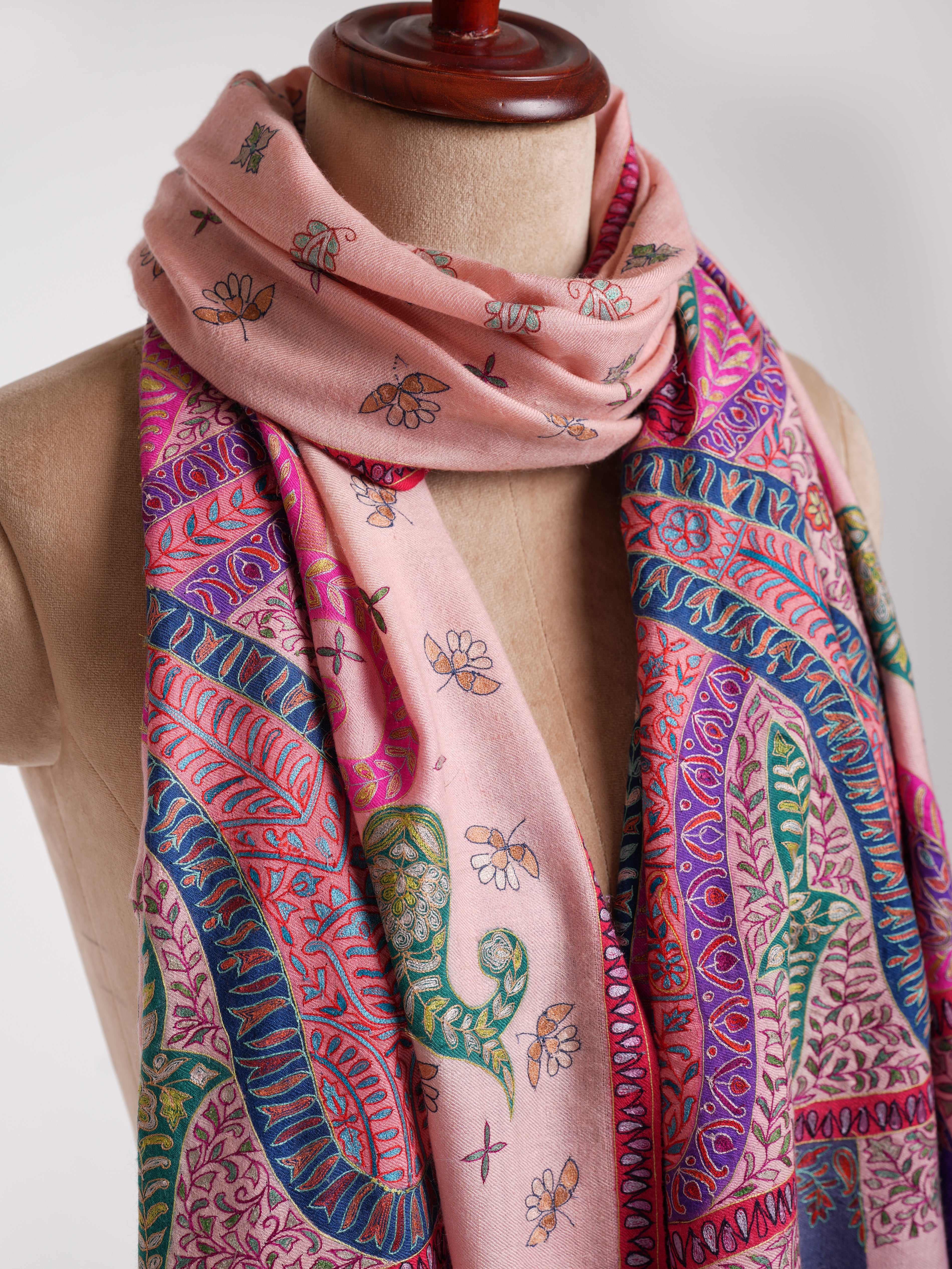 Handpainted Kalamkari Cashmere Embroidered Stole - Shahkaar