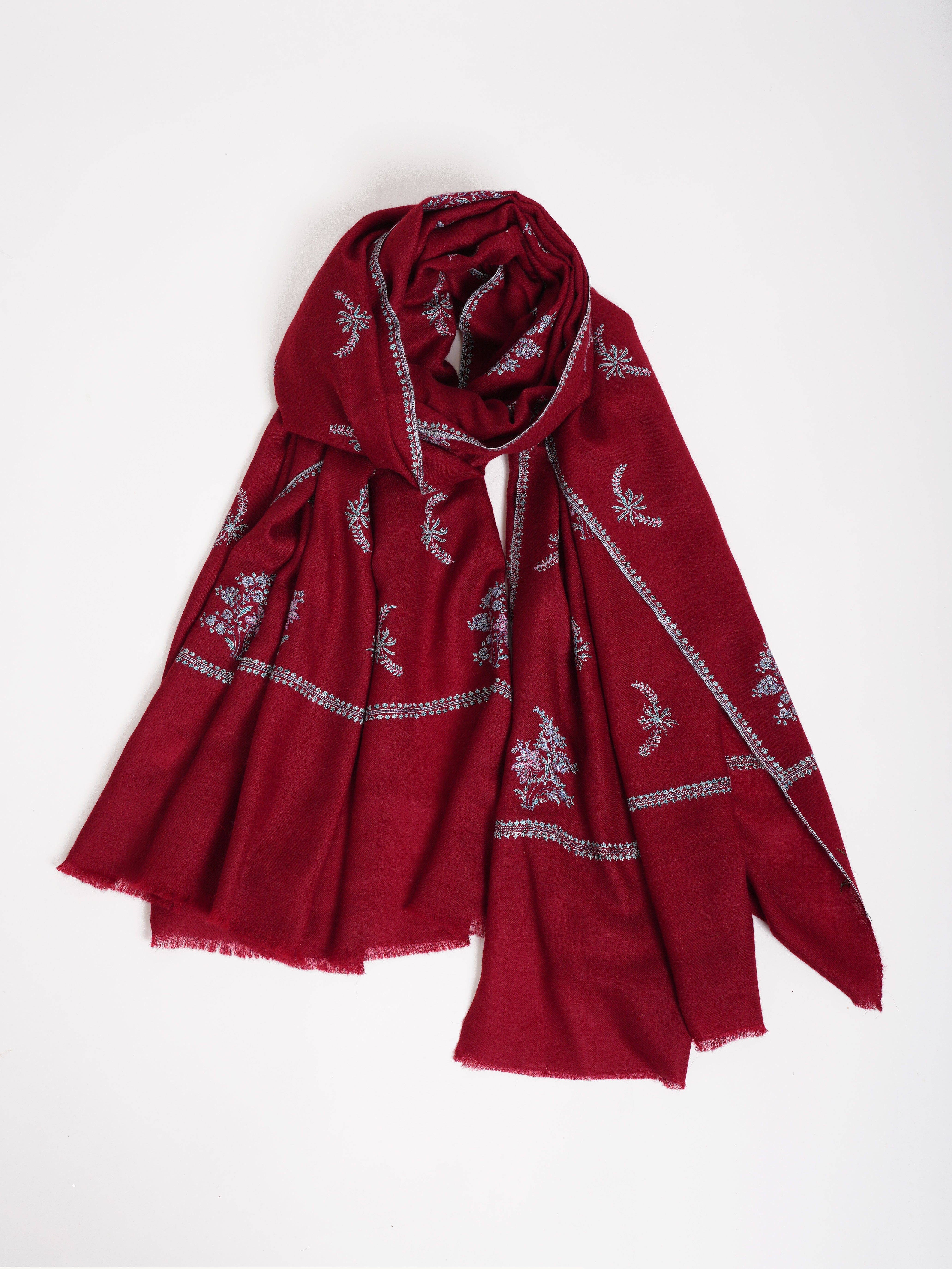 Booti Sozni Embroidered Red Kashmiri Pashmina Shawl