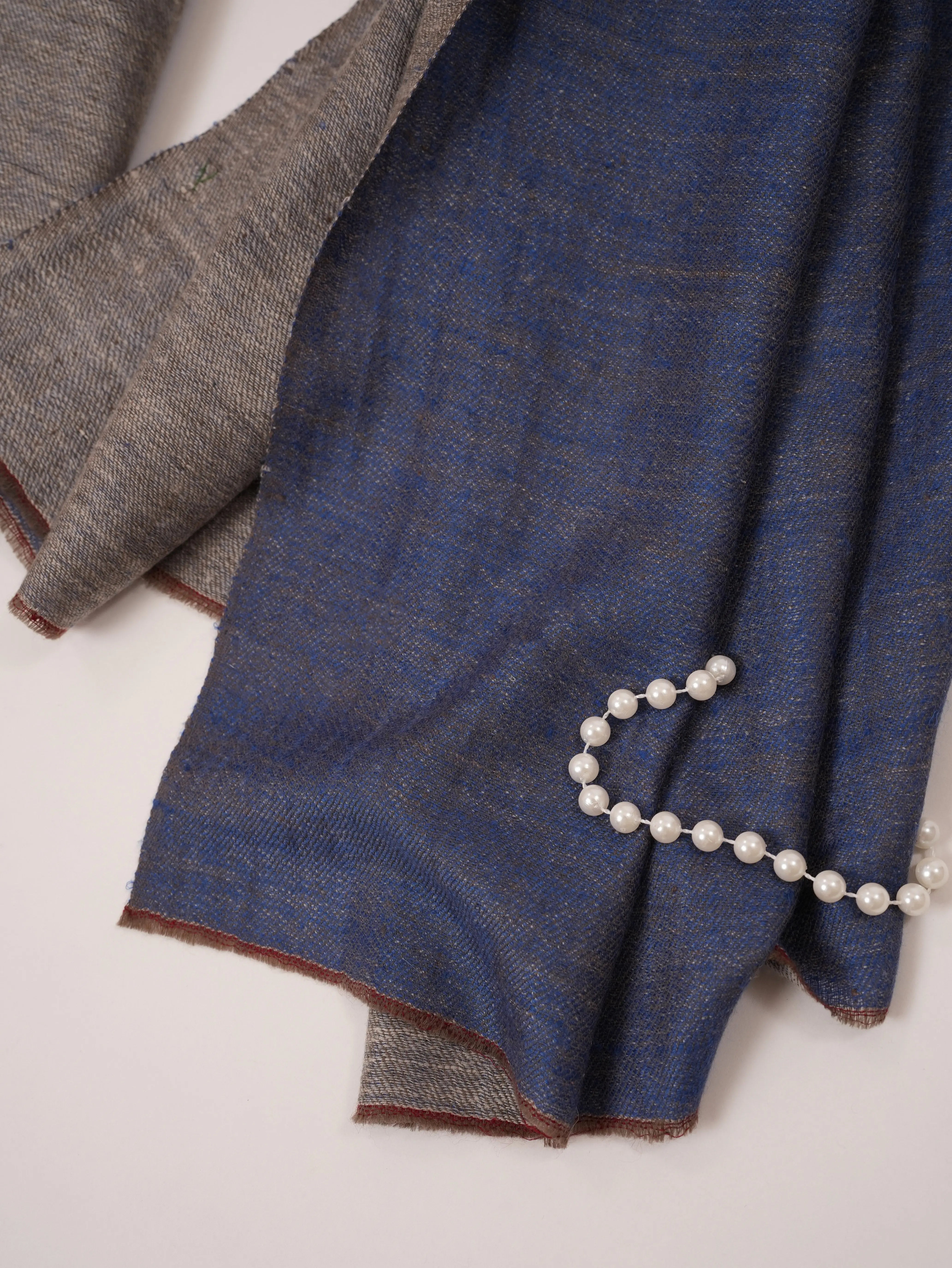 Handspun Kashmiri Dual Shade Handwoven Pure Pashmina Shawl in Blue and Grey Shahkaar.com