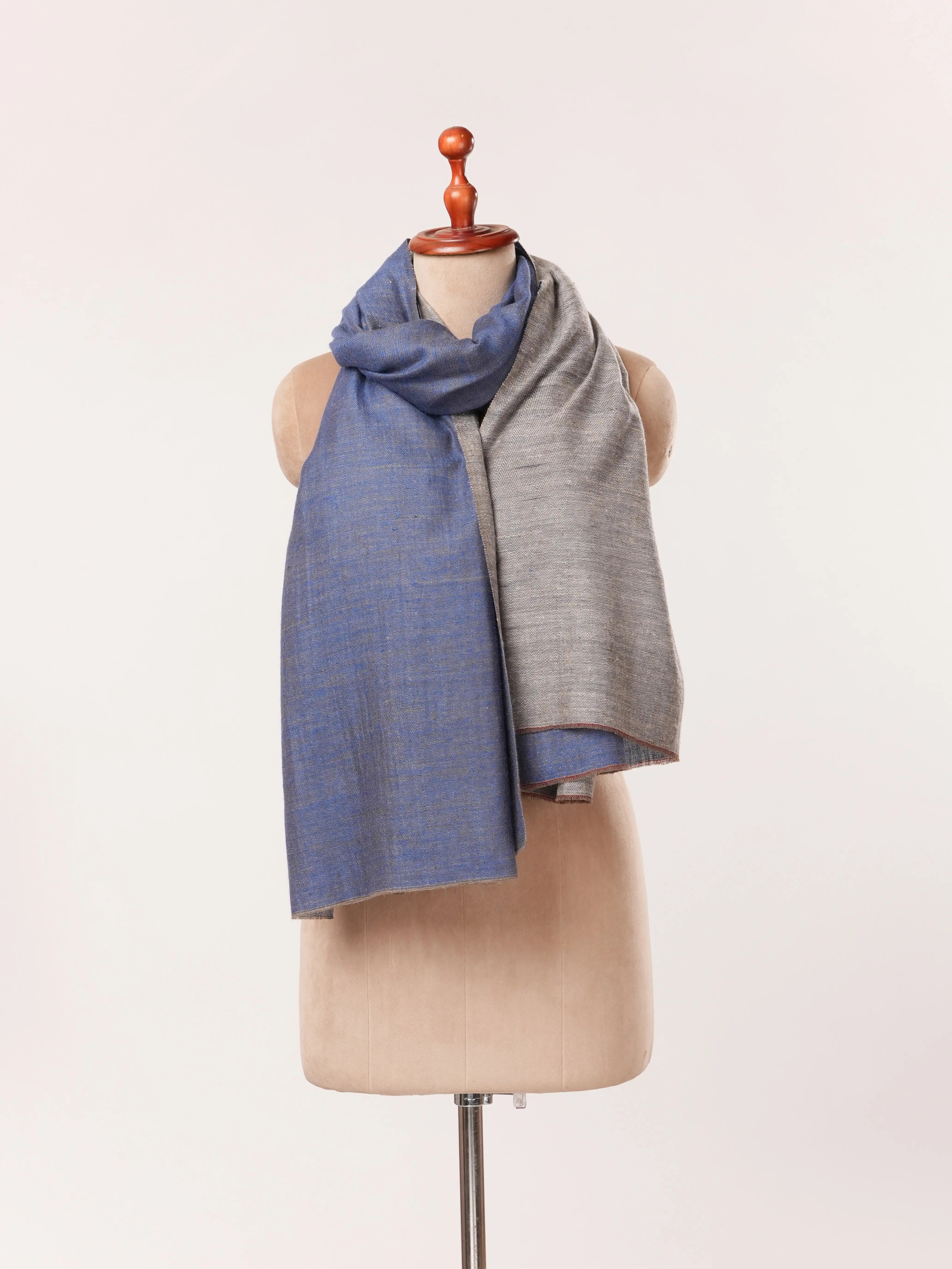Handspun Kashmiri Dual Shade Handwoven Pure Pashmina Shawl in Blue and Grey Shahkaar.com