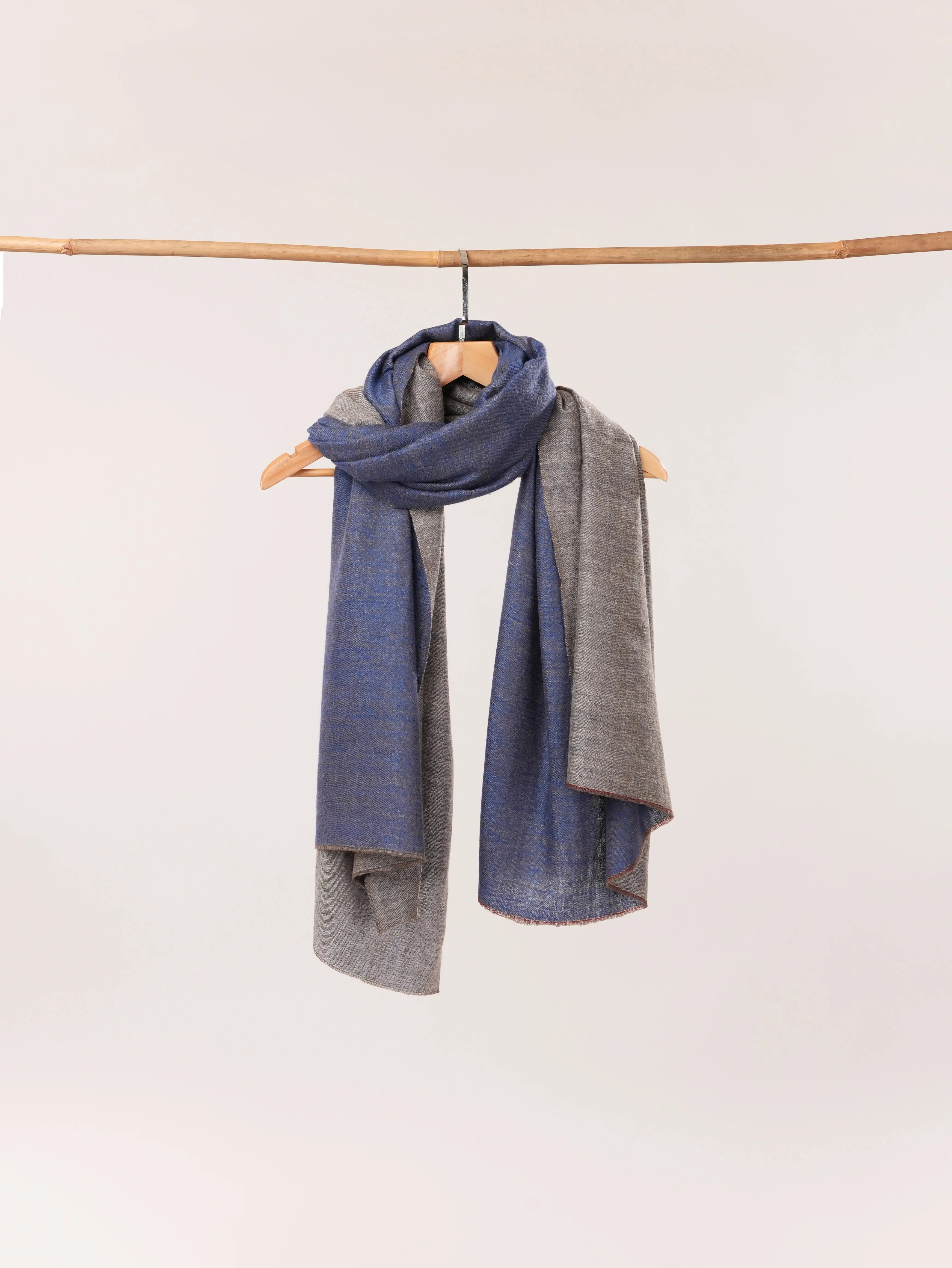 Handspun Kashmiri Dual Shade Handwoven Pure Pashmina Shawl in Blue and Grey Shahkaar.com