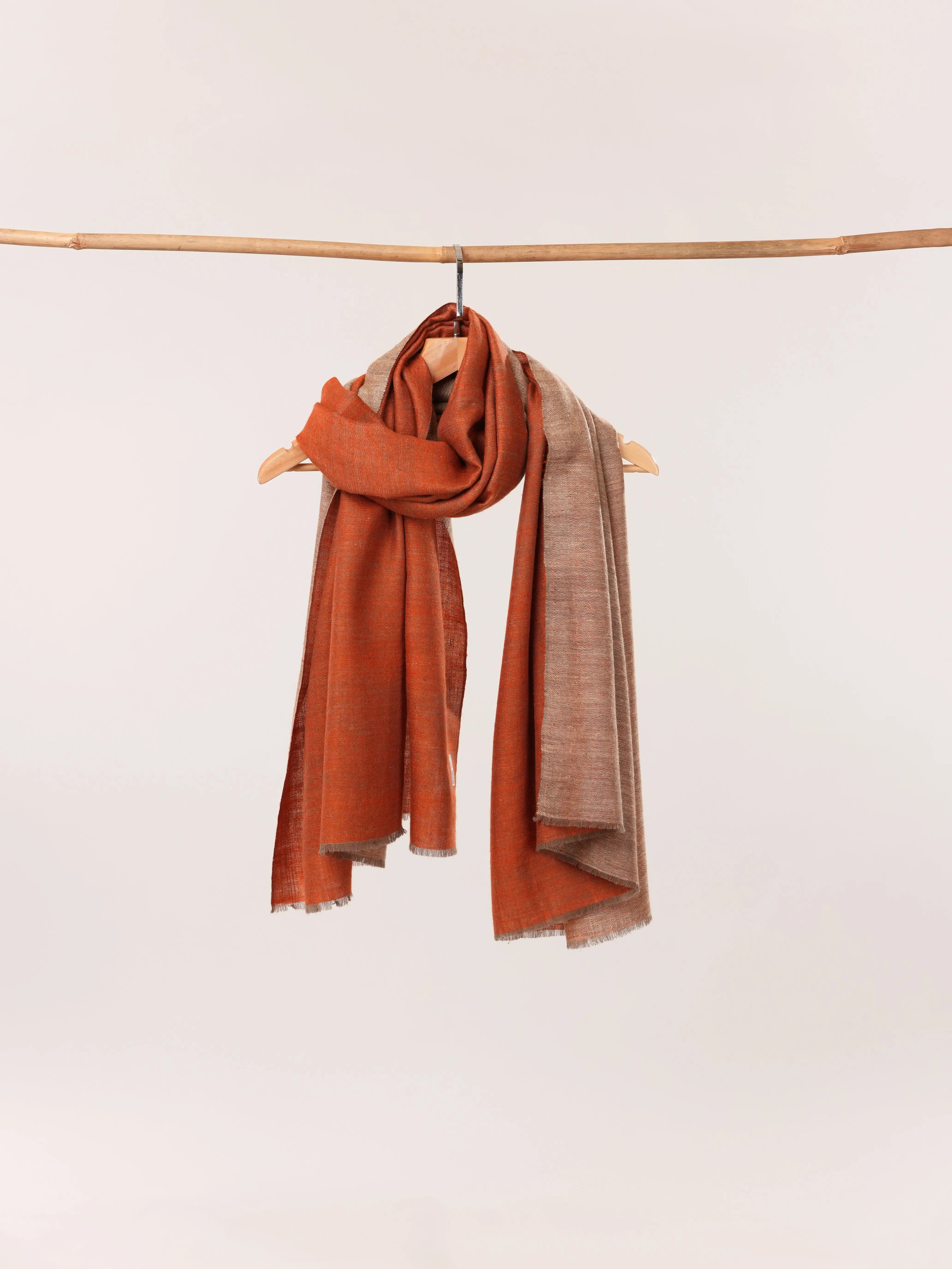 Dual Shade Handspun Handwoven Rust and Beige Handwoven Kashmiri Plain Pashmina Shawl Dual Shade Handspun Handwoven Rust and Beige Handwoven Kashmiri Plain Pashmina Shawl Shahkaar.com