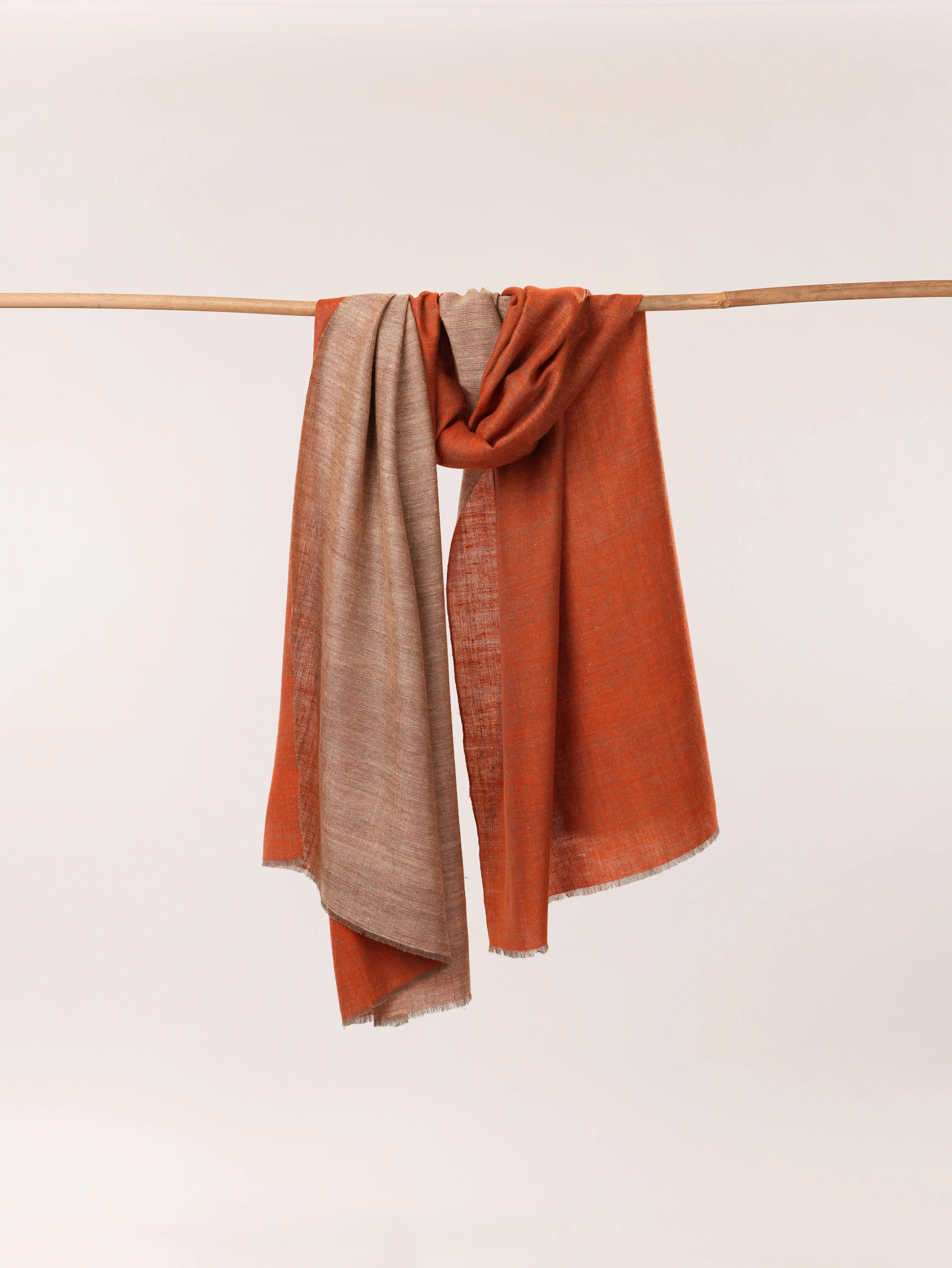Dual Shade Handspun Handwoven Rust and Beige Handwoven Kashmiri Plain Pashmina Shawl Dual Shade Handspun Handwoven Rust and Beige Handwoven Kashmiri Plain Pashmina Shawl Shahkaar.com
