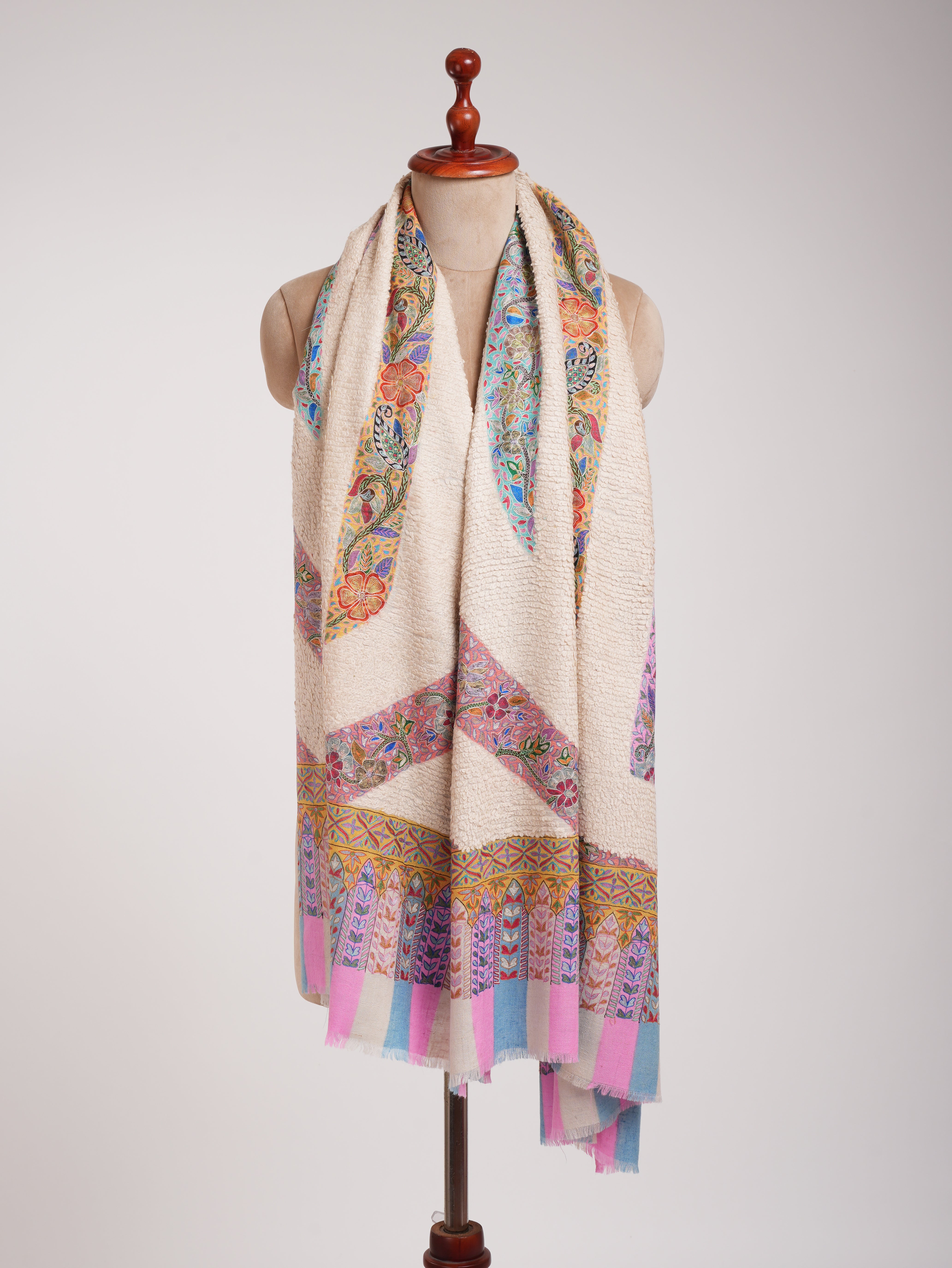 Textured Weave Kalamkari One Of a Kind Pashmina Wrap