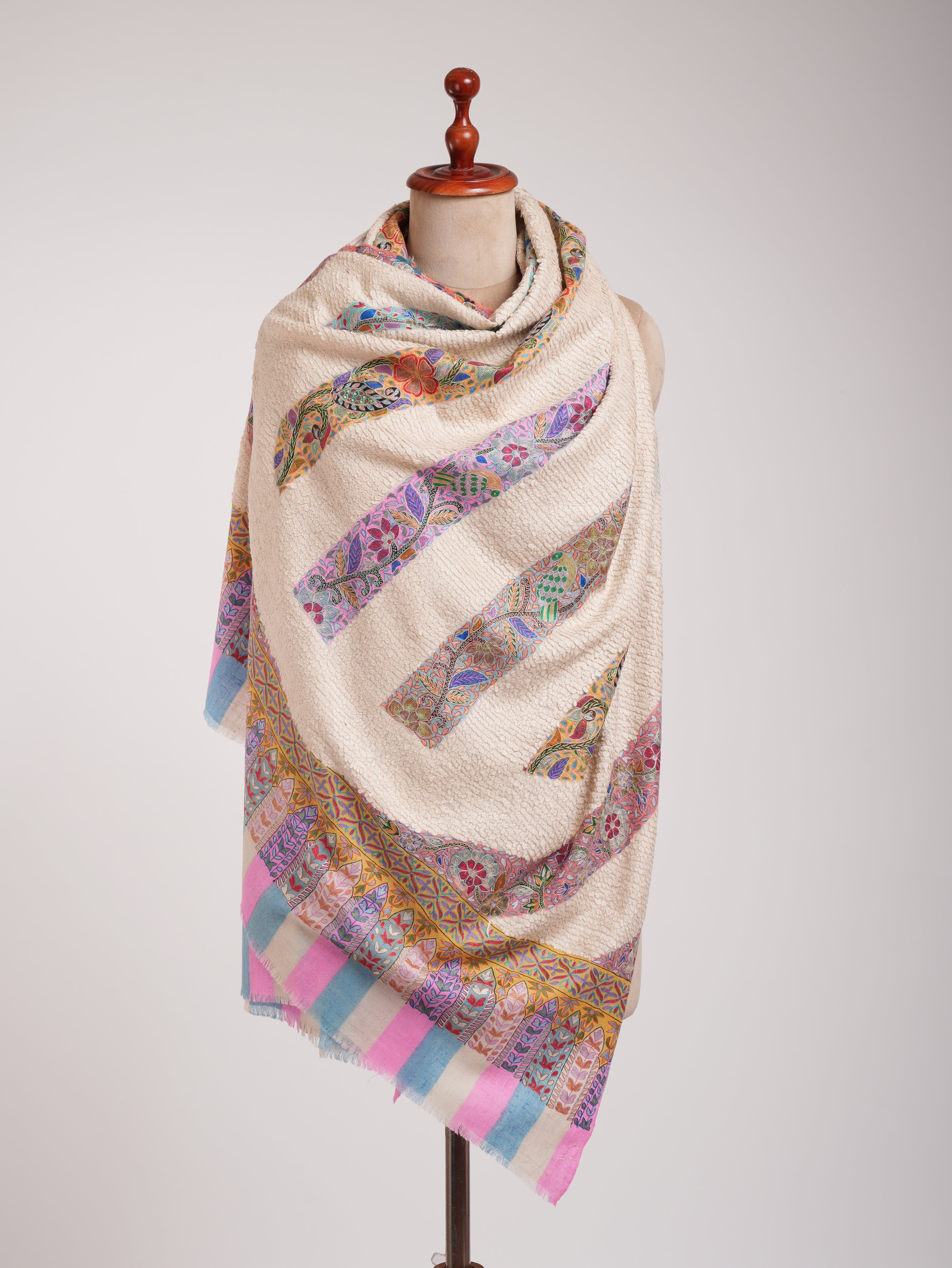 Textured Weave Kalamkari One Of a Kind Pashmina Wrap
