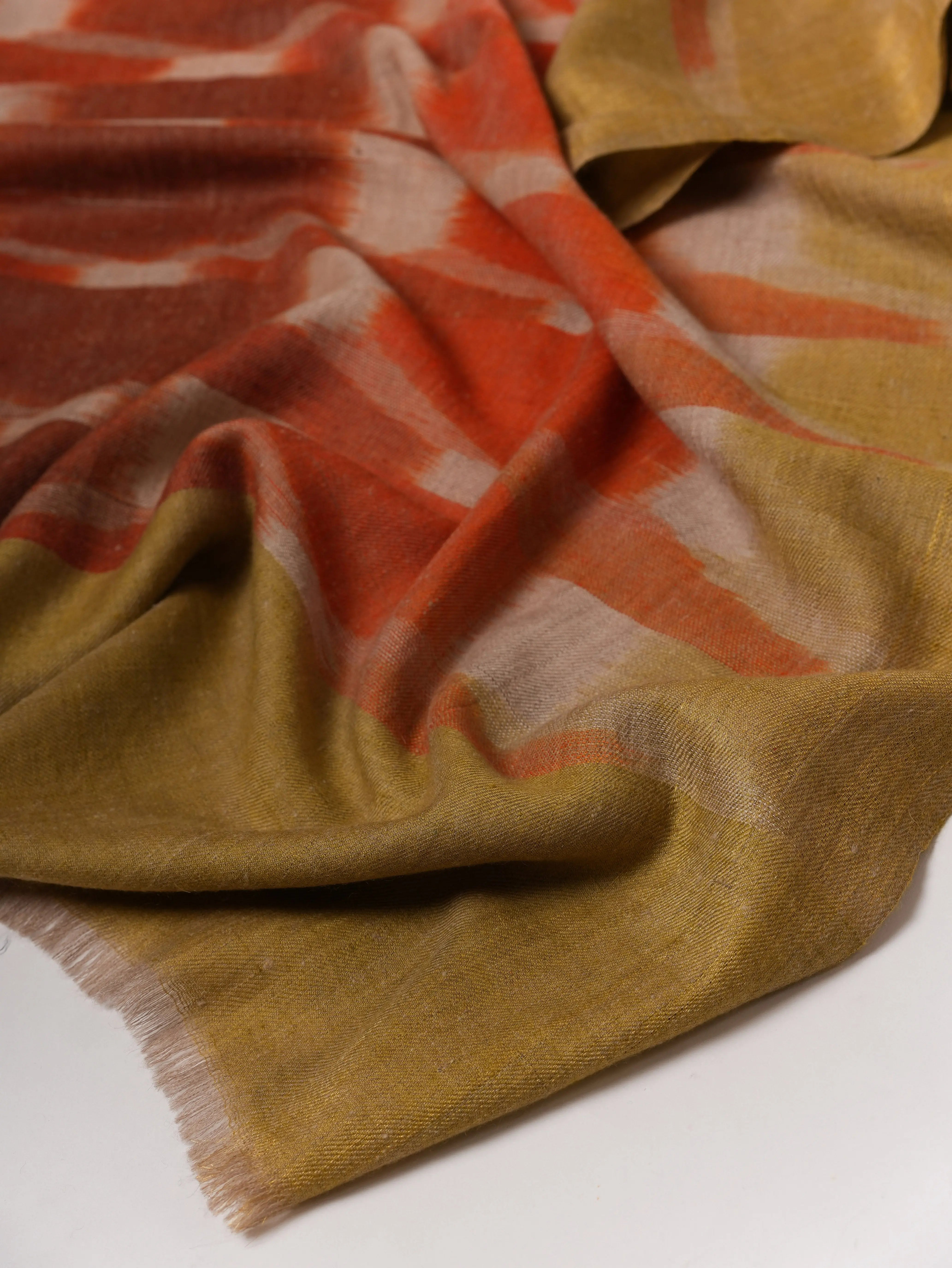 Contemporary Ikat Pure Pashmina Shawl with Refined Zari Ends