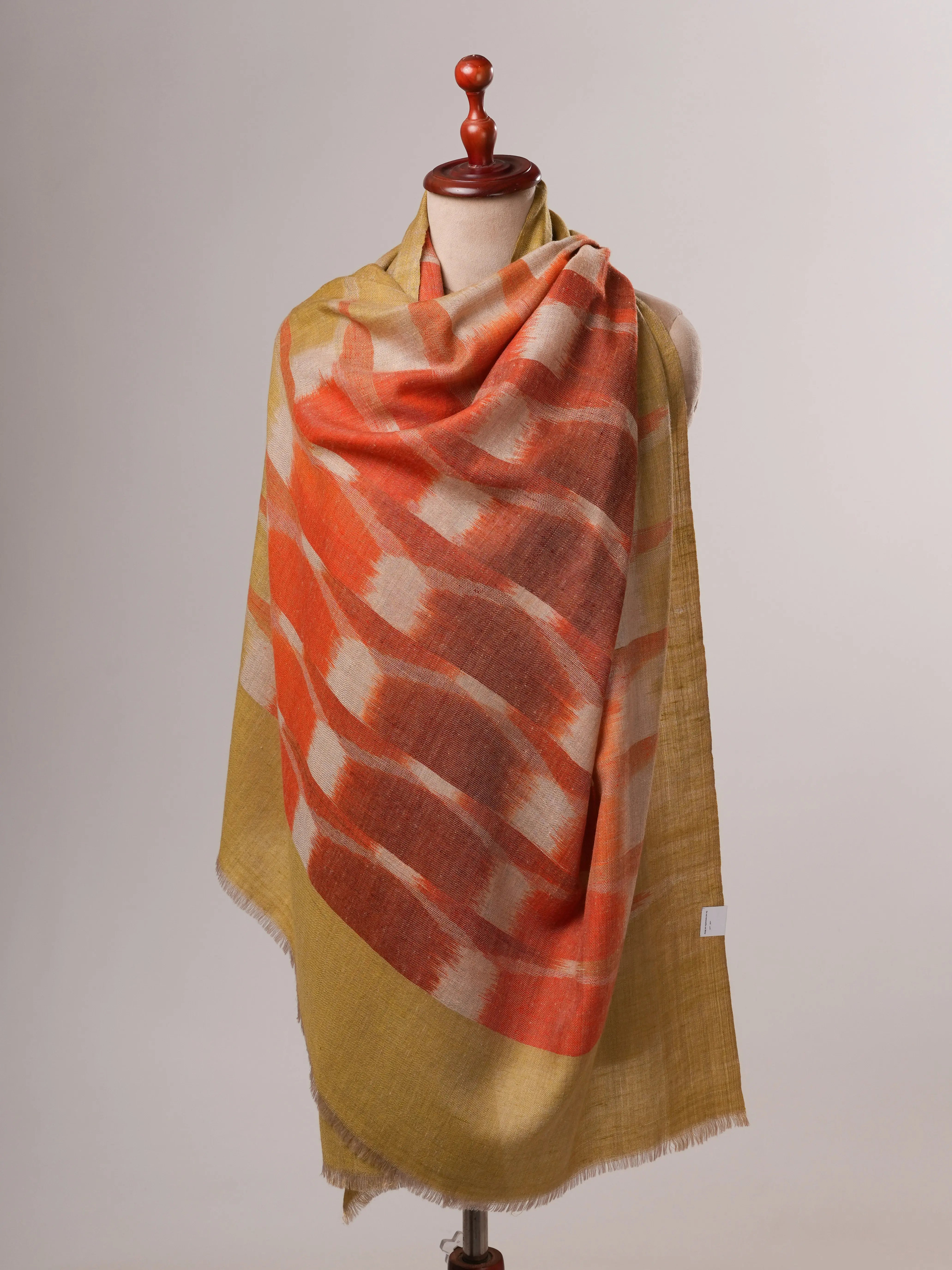 Contemporary Ikat Pure Pashmina Shawl with Refined Zari Ends