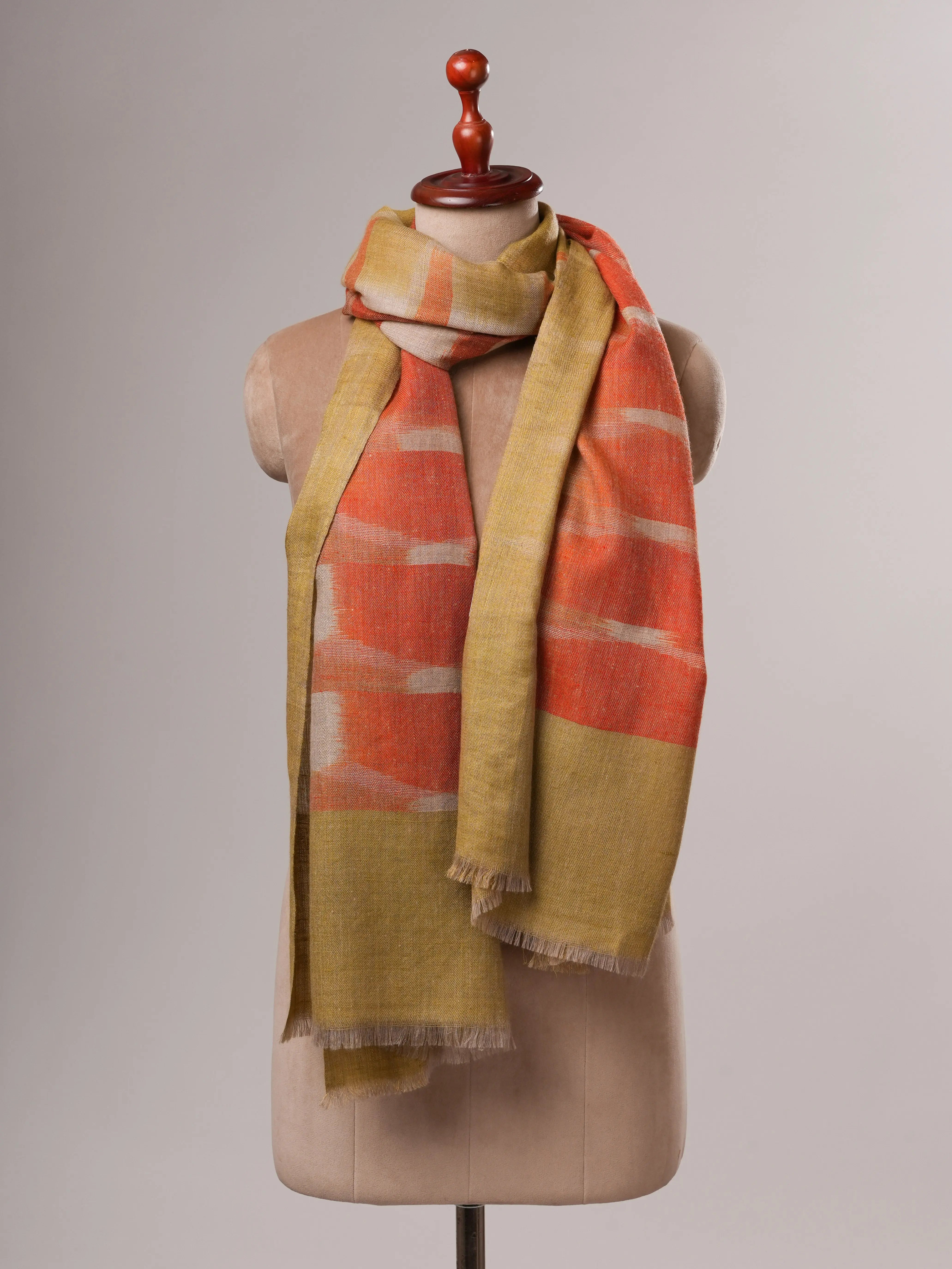 Contemporary Ikat Pure Pashmina Shawl with Refined Zari Ends