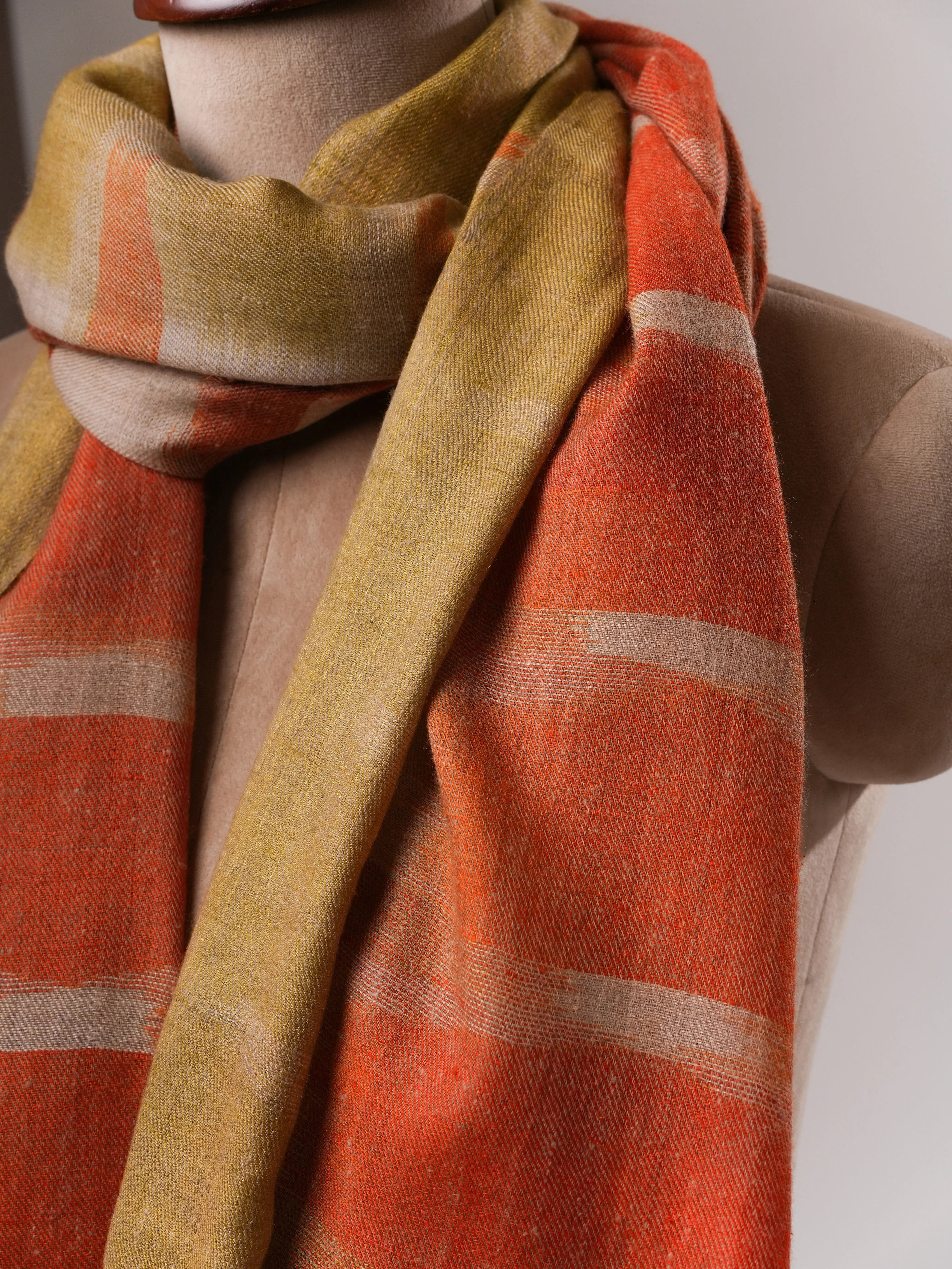 Contemporary Ikat Pure Pashmina Shawl with Refined Zari Ends