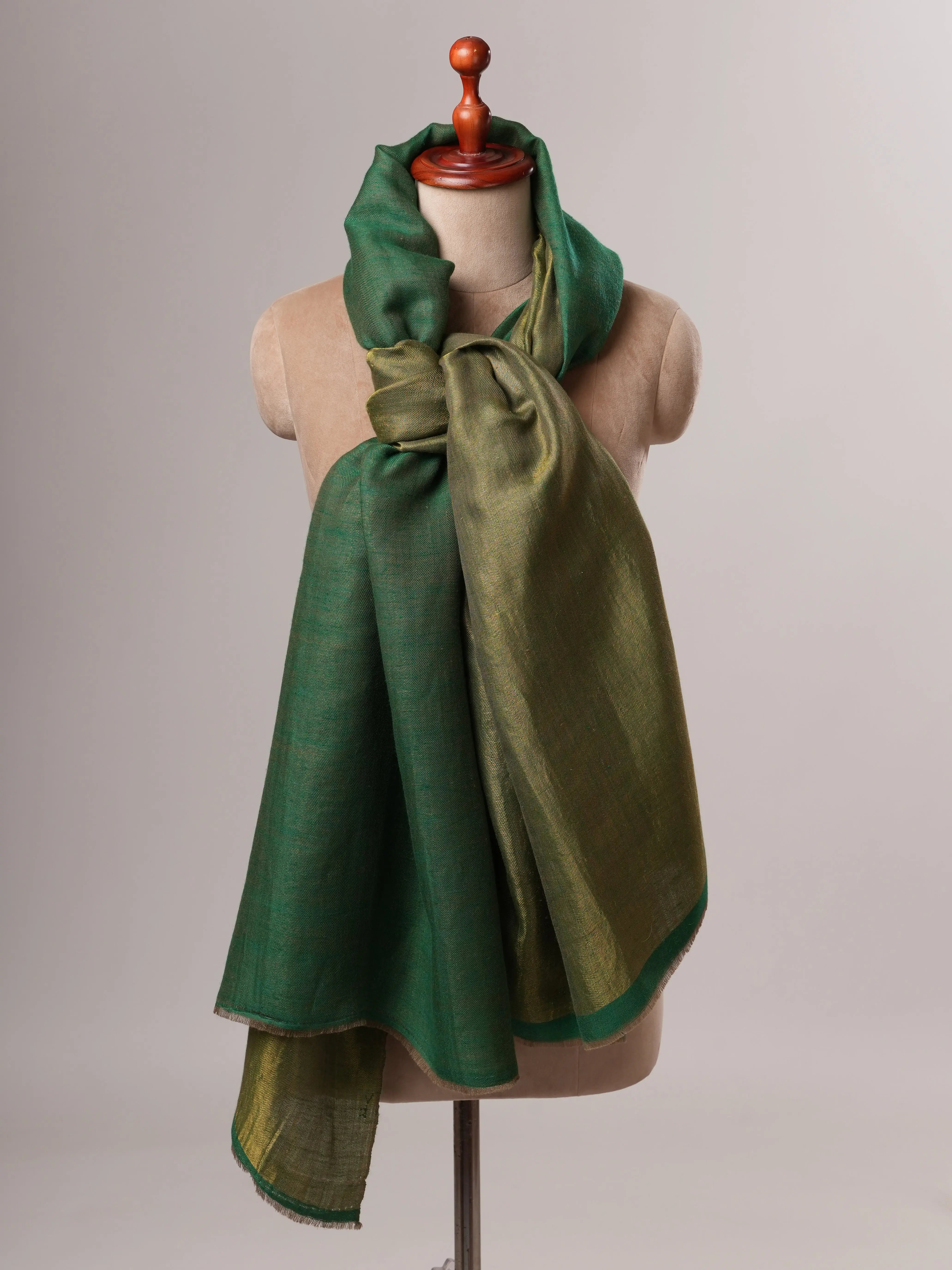 Handloomed Emerald Green and Gold Zari Pashmina Shawl Shahkaar