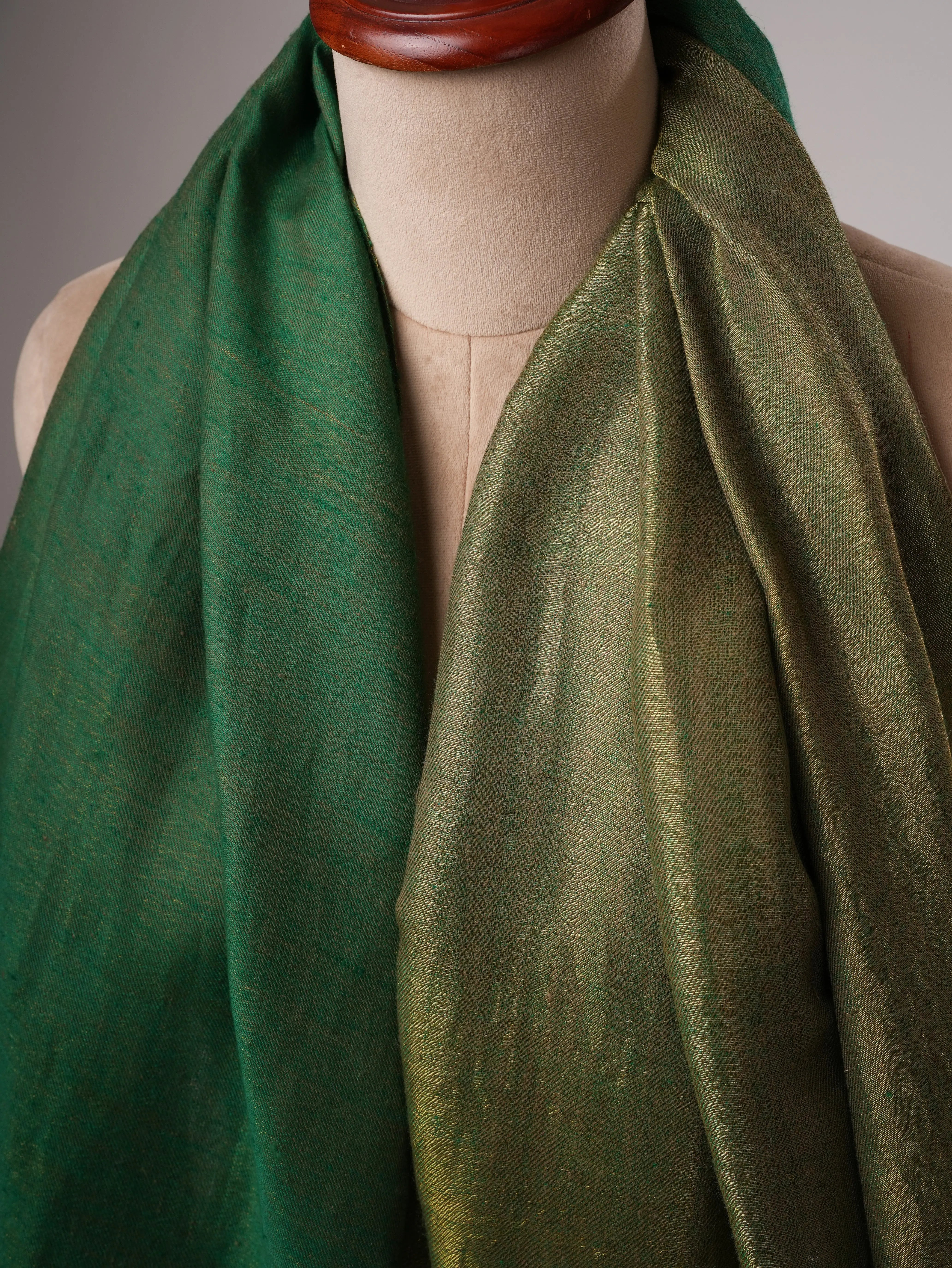 Handloomed Emerald Green and Gold Zari Pashmina Shawl Shahkaar