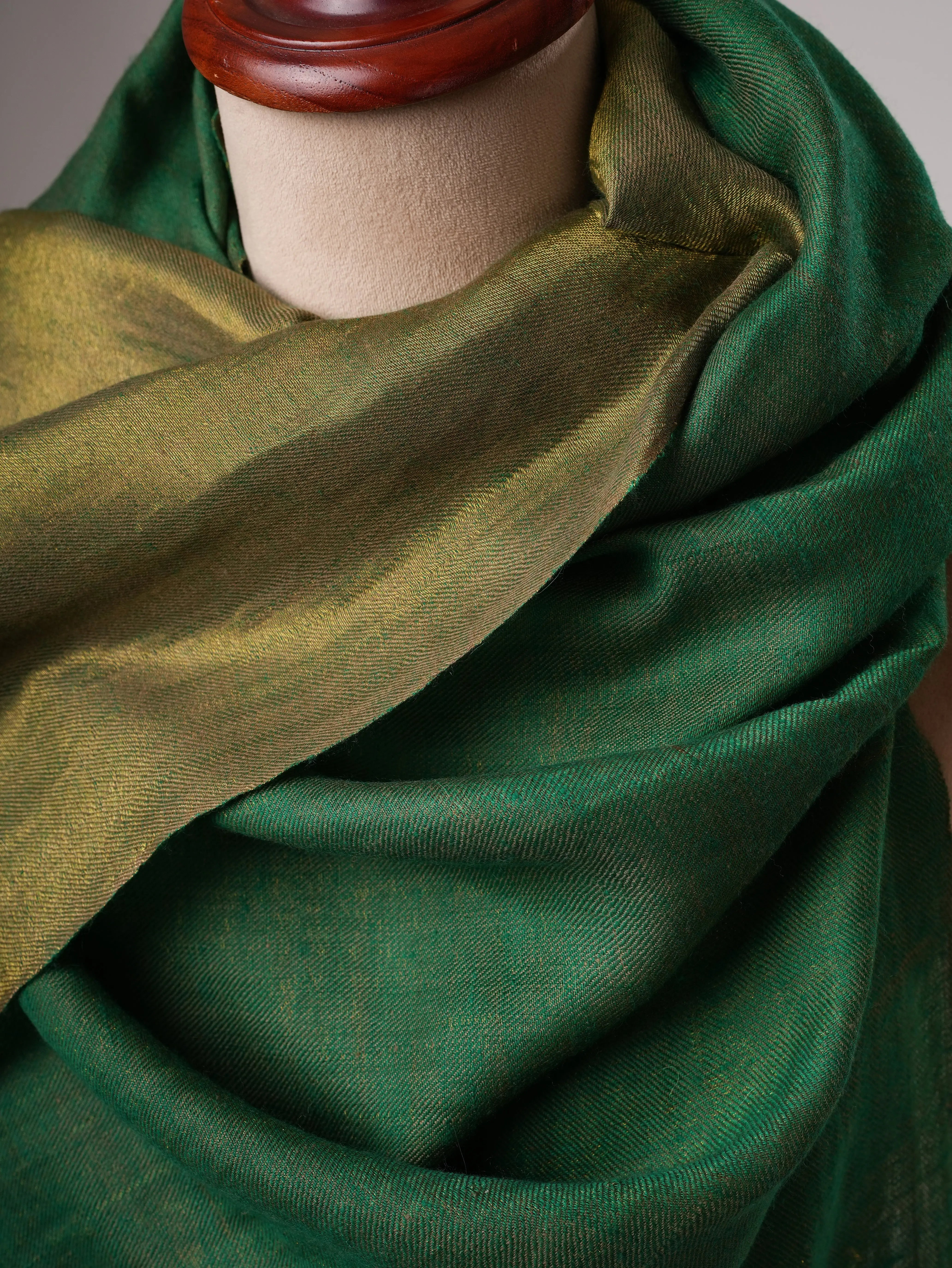 Handloomed Emerald Green and Gold Zari Pashmina Shawl Shahkaar