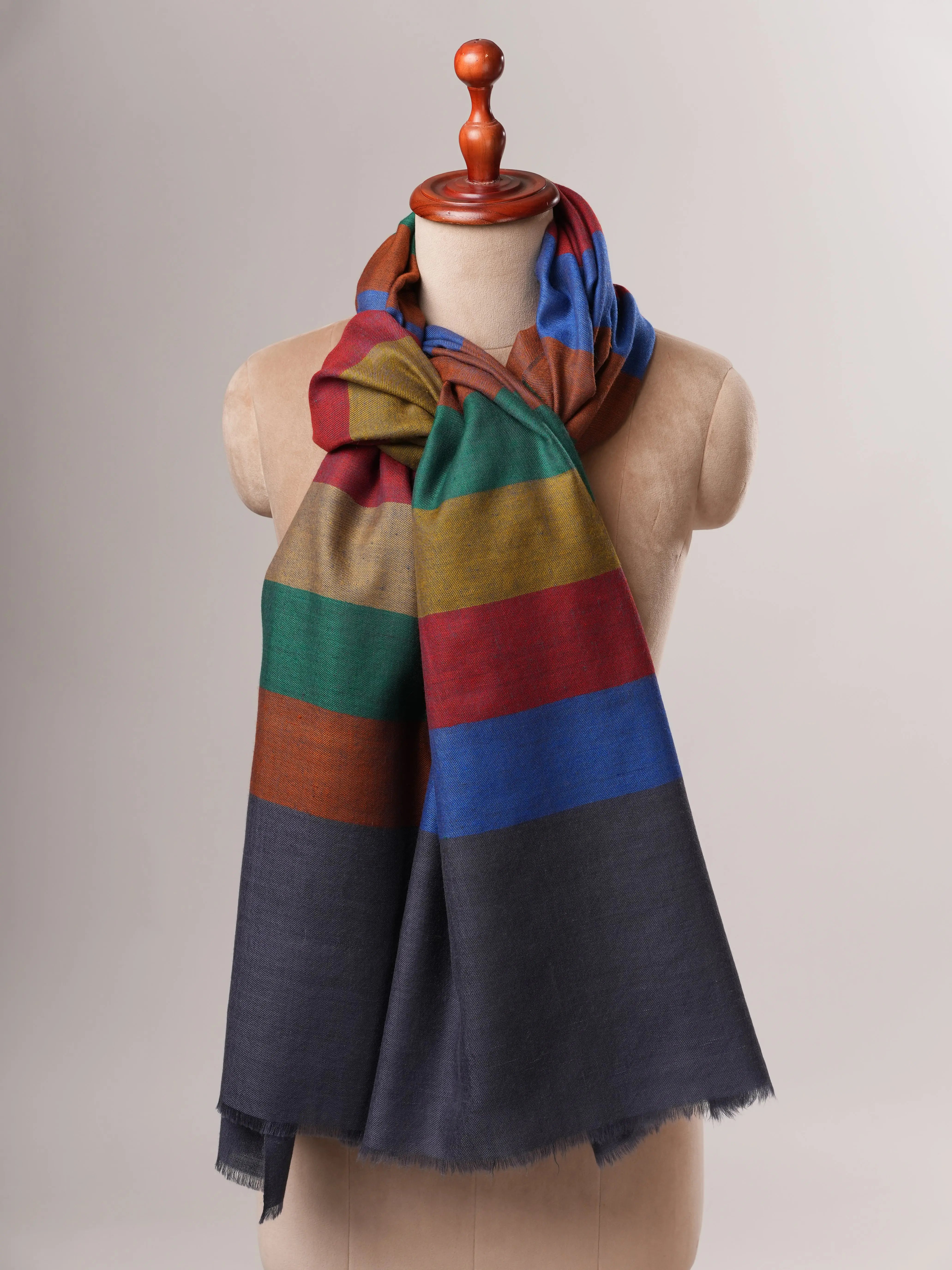 Shahkaar Featherlight Striped Handloom Pashmina Shawl Shahkaar